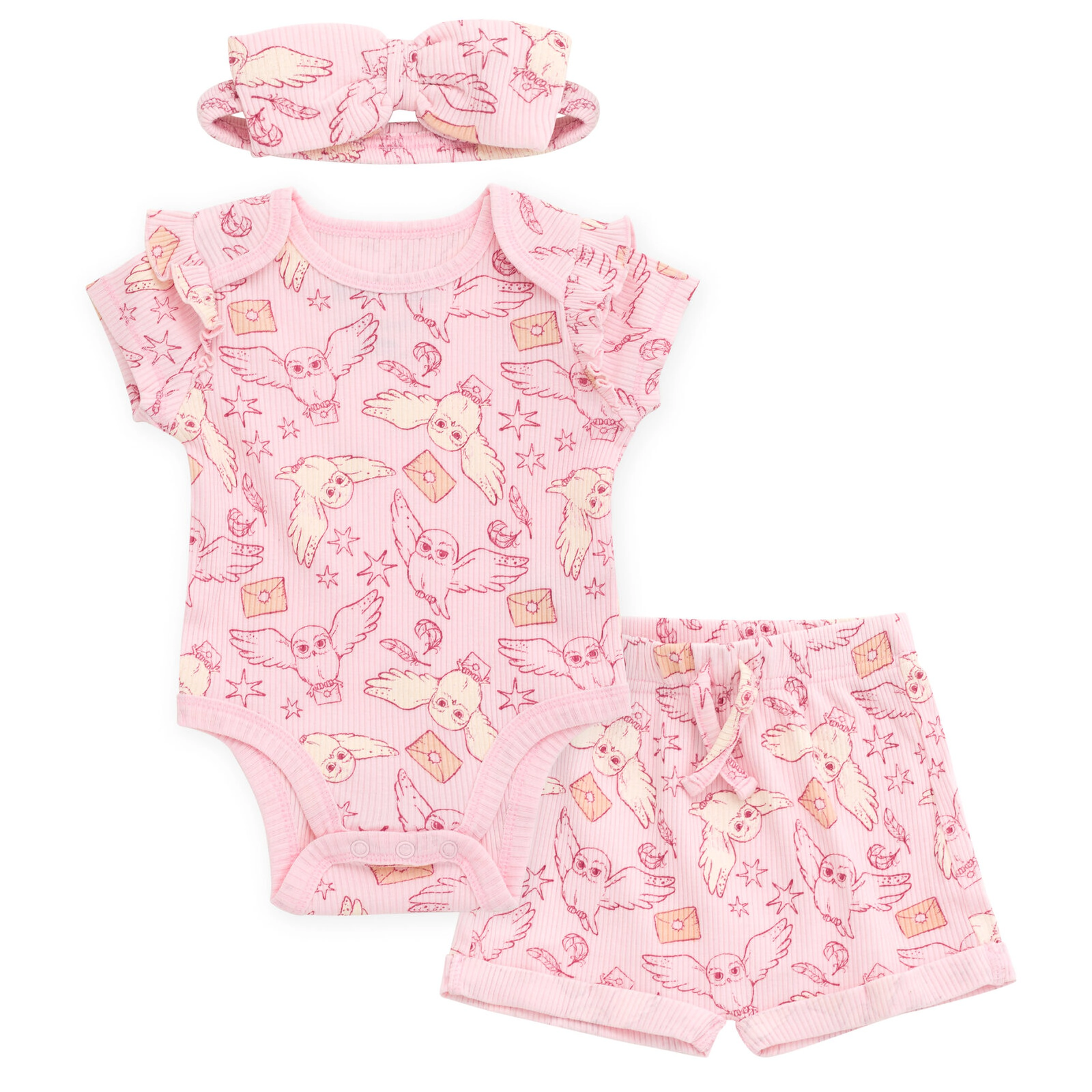 Harry Potter Hedwig Baby Girls' Bodysuit and Shorts Set with Headband