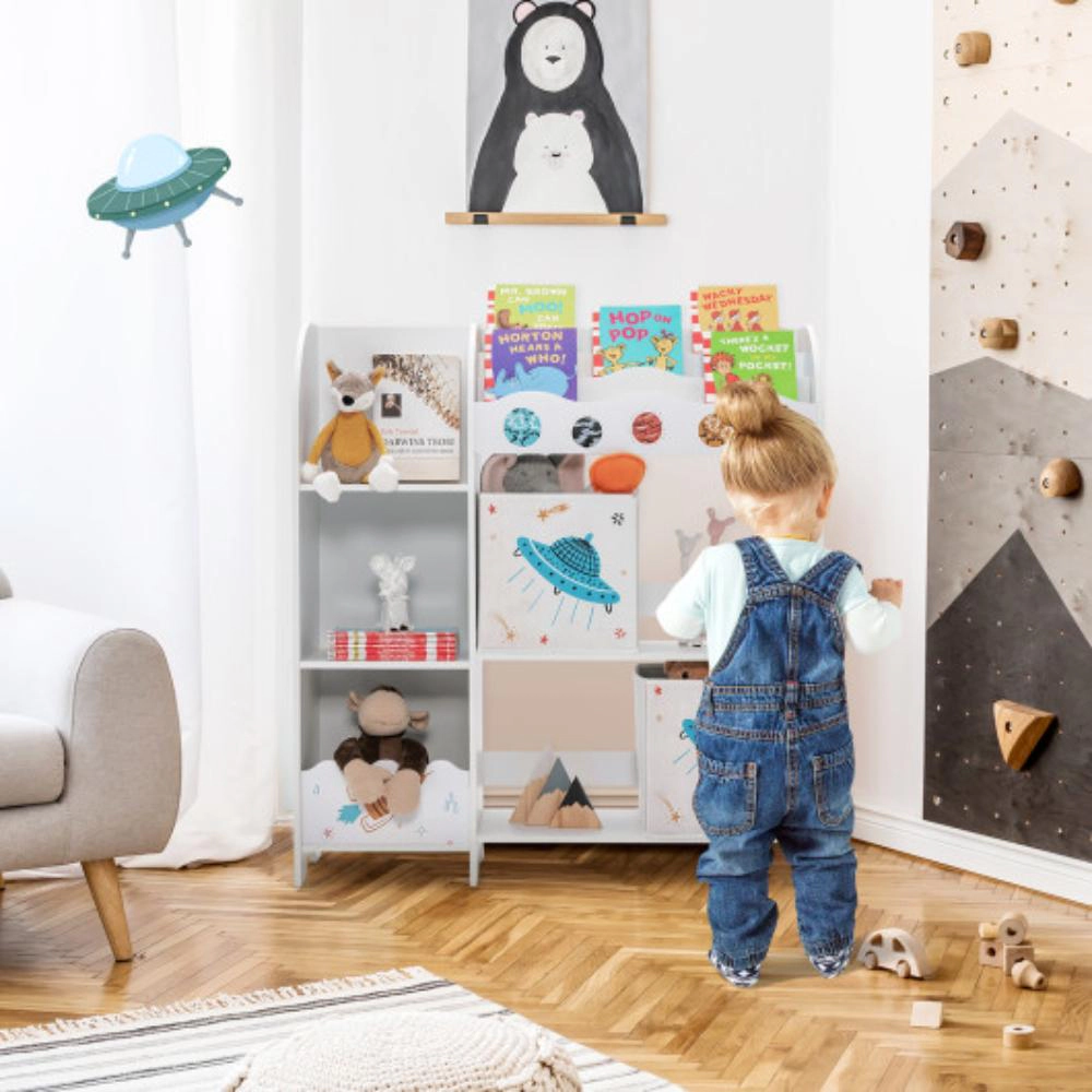Hivvago Kids Toy and Book Organizer Children Wooden Storage Cabinet with Storage Bins