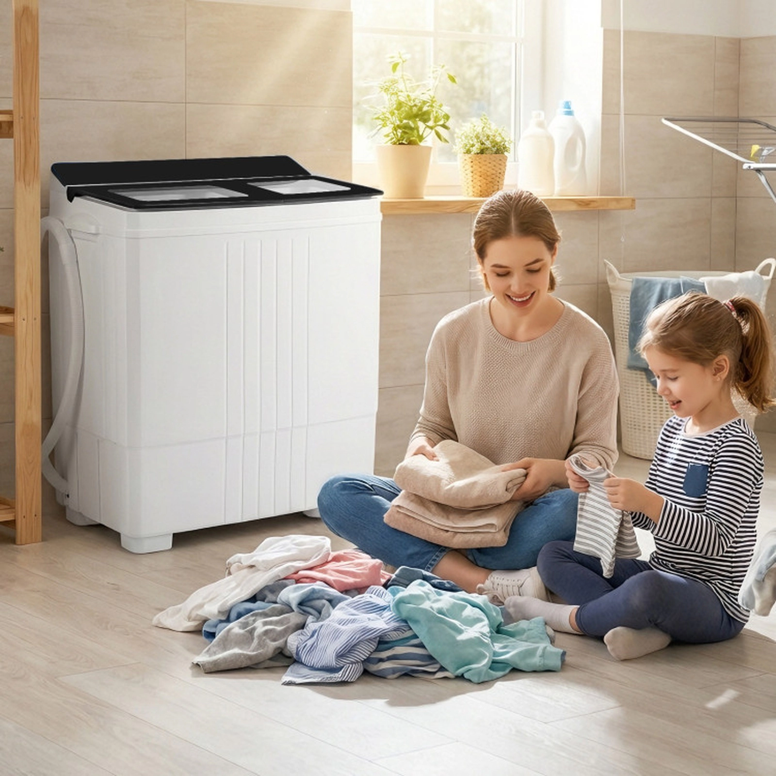 SUGIFT Twin Tub Portable Washing Machine with 12-lb Washer and 8-lb Spinner Combo Black
