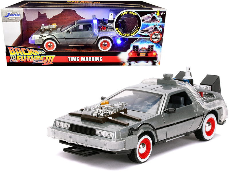 Jada DeLorean Brushed Metal Time Machine with Lights "Back to the Future Part III" (1990) Movie "Hollywood