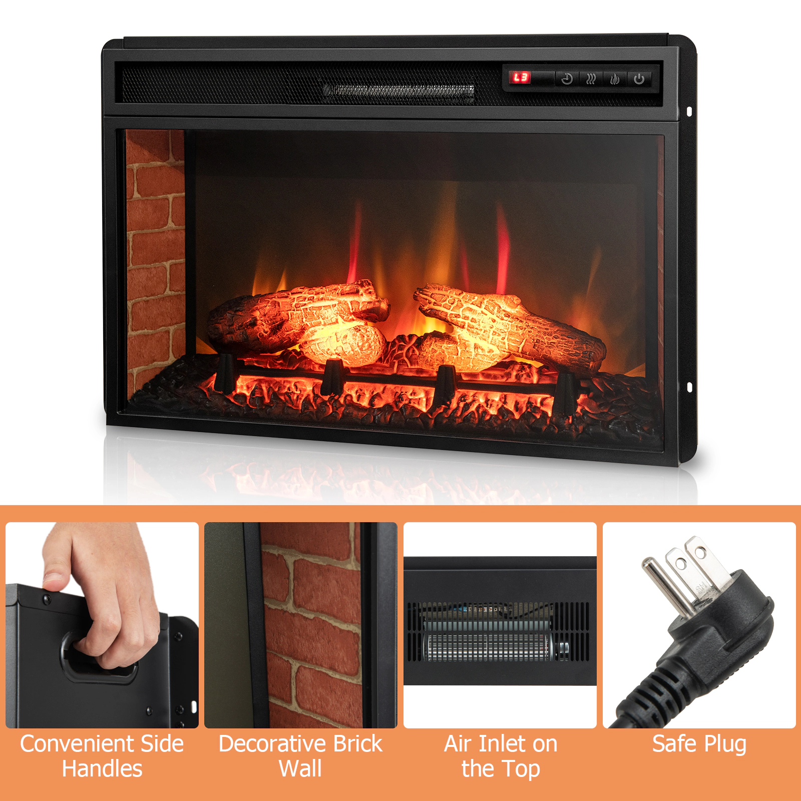 SlickBlue 27-Inch Electric Fireplace Insert with 3D Flames