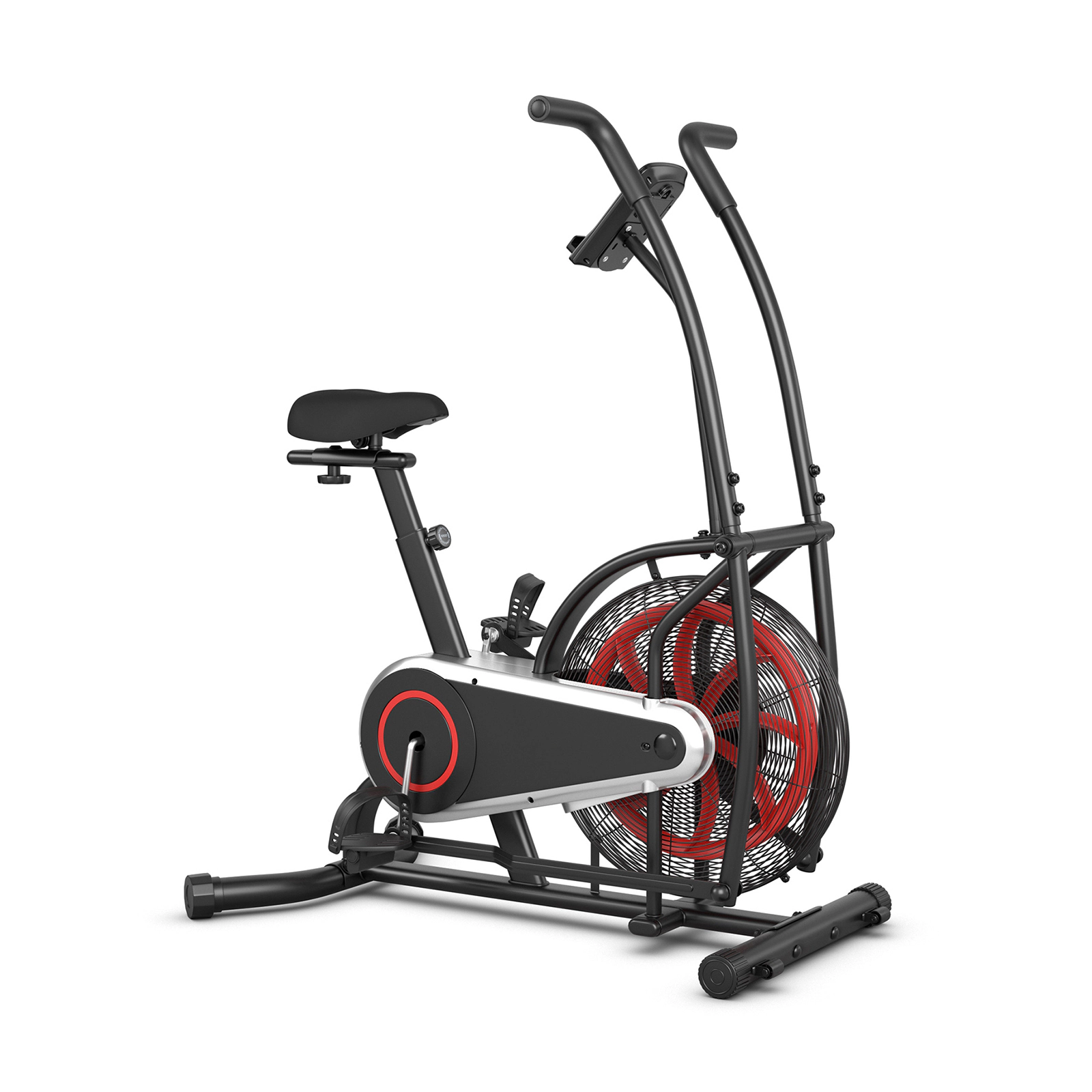 SUGIFT Unlimited Resistance Upright Air Bike Ab Machine 242.5-lb Capacity LCD Monitor Black and Red