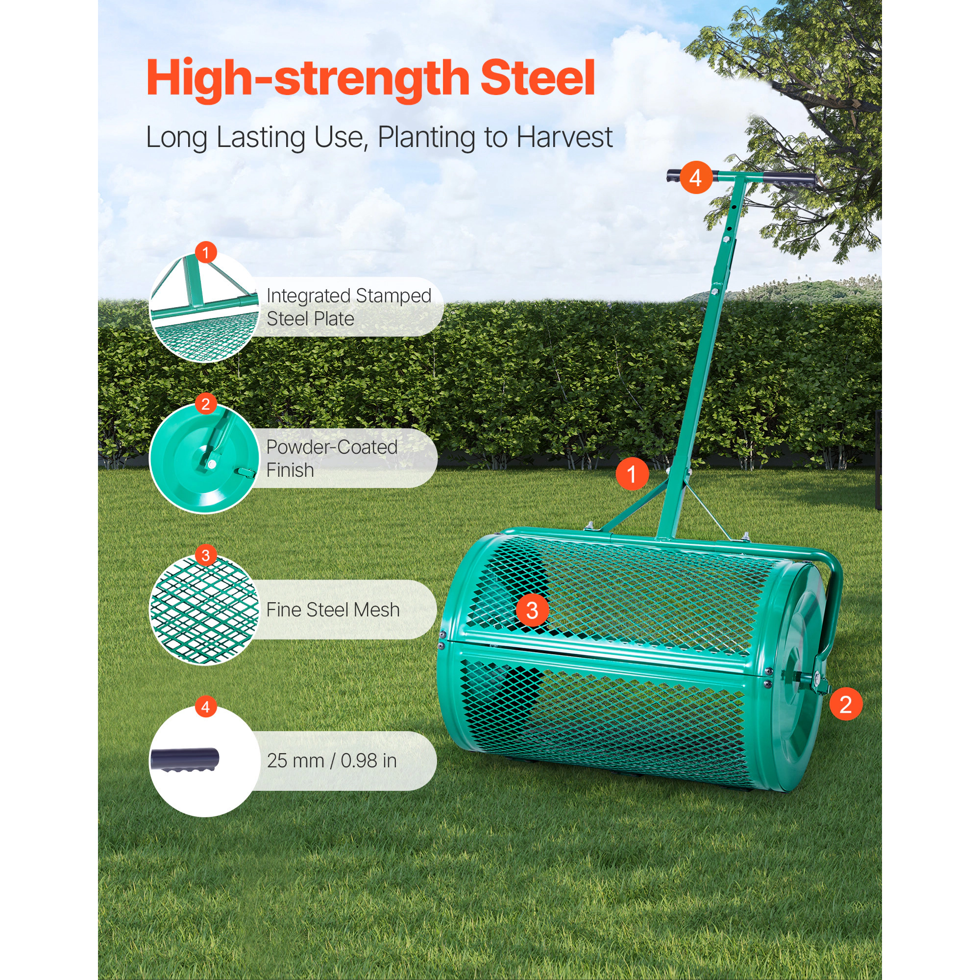 HONGGE Adjustable Steel Garden Peat Moss Spreader with Handle