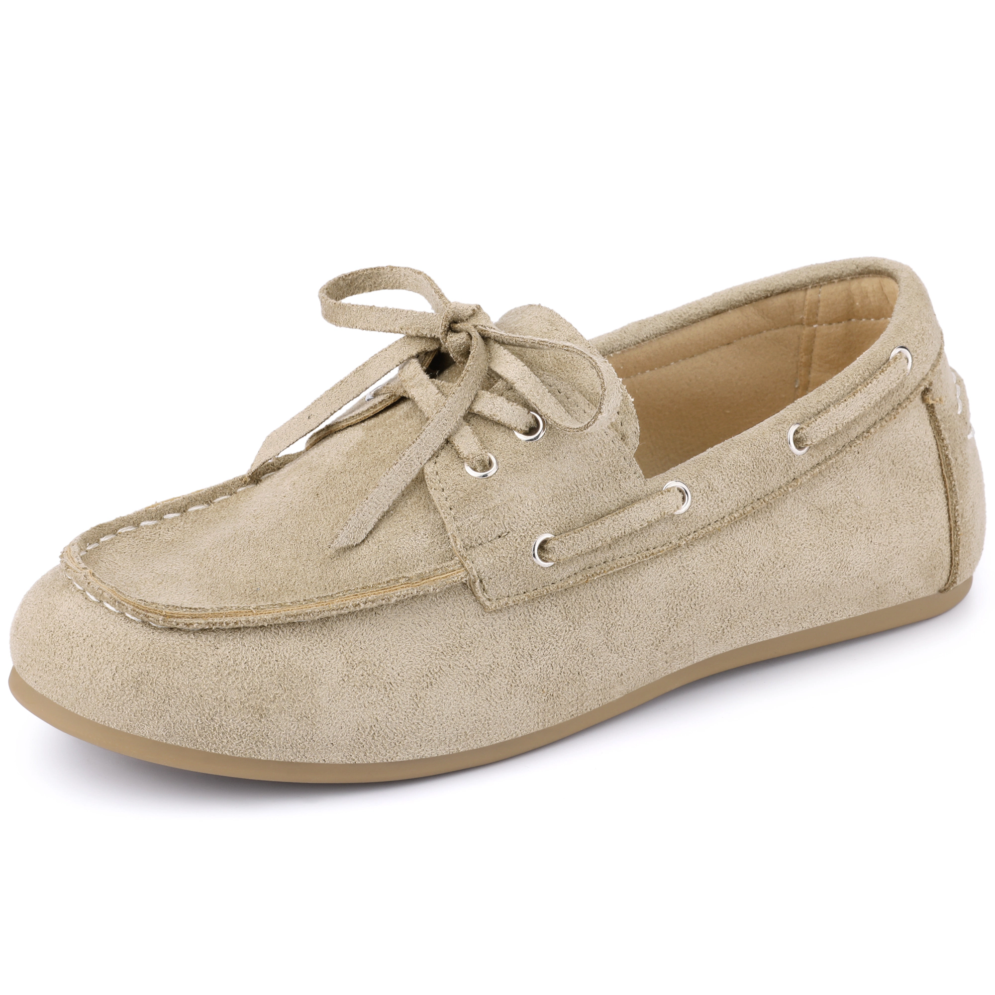 BLISSFUL STEP Women Faux Suede Closed Toe Slip on Lace Up Loafers