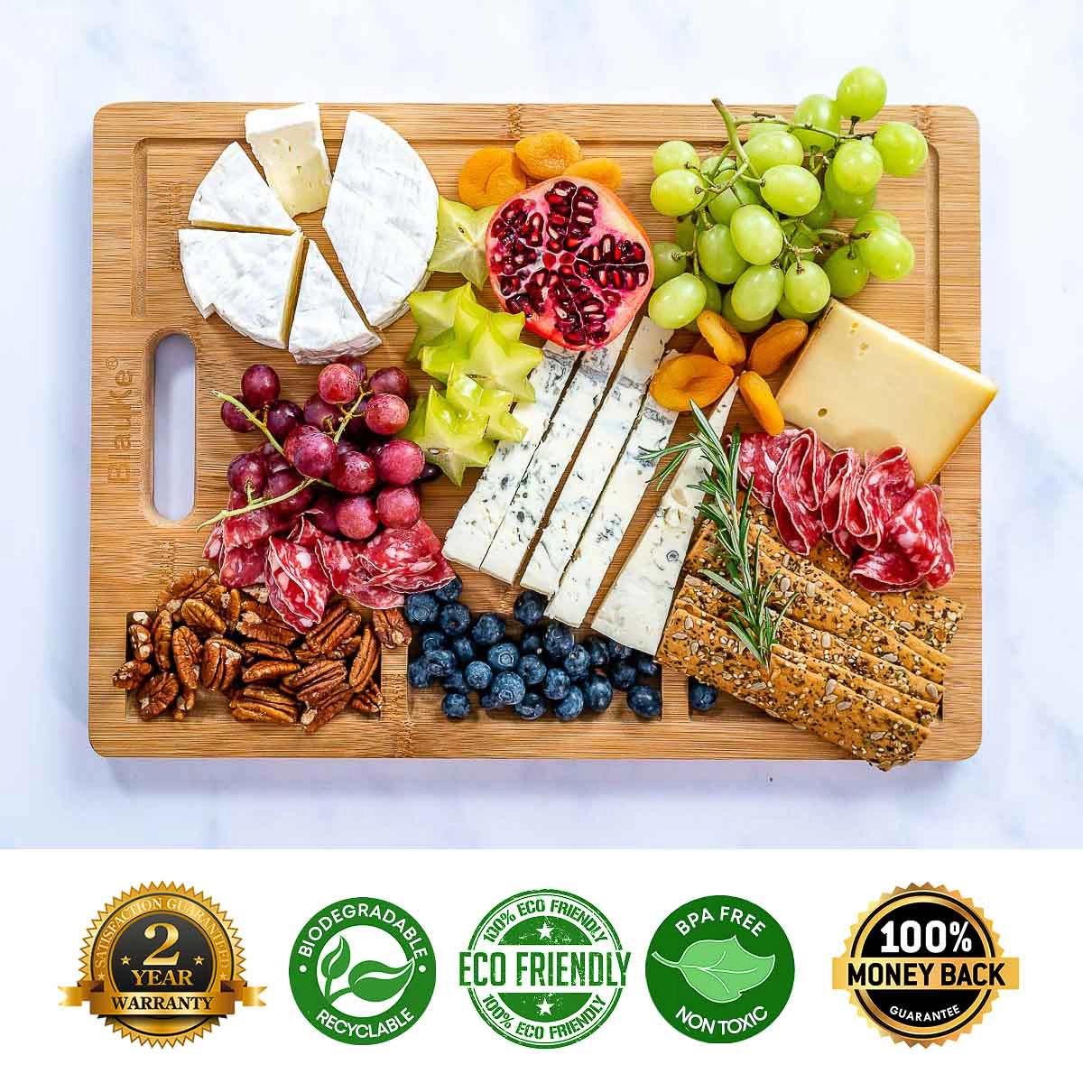 Extra Large Bamboo Cutting Board - Wood Cutting Board for Meat, Cheese, Veggies - Wood Serving Tray with Juice Groove