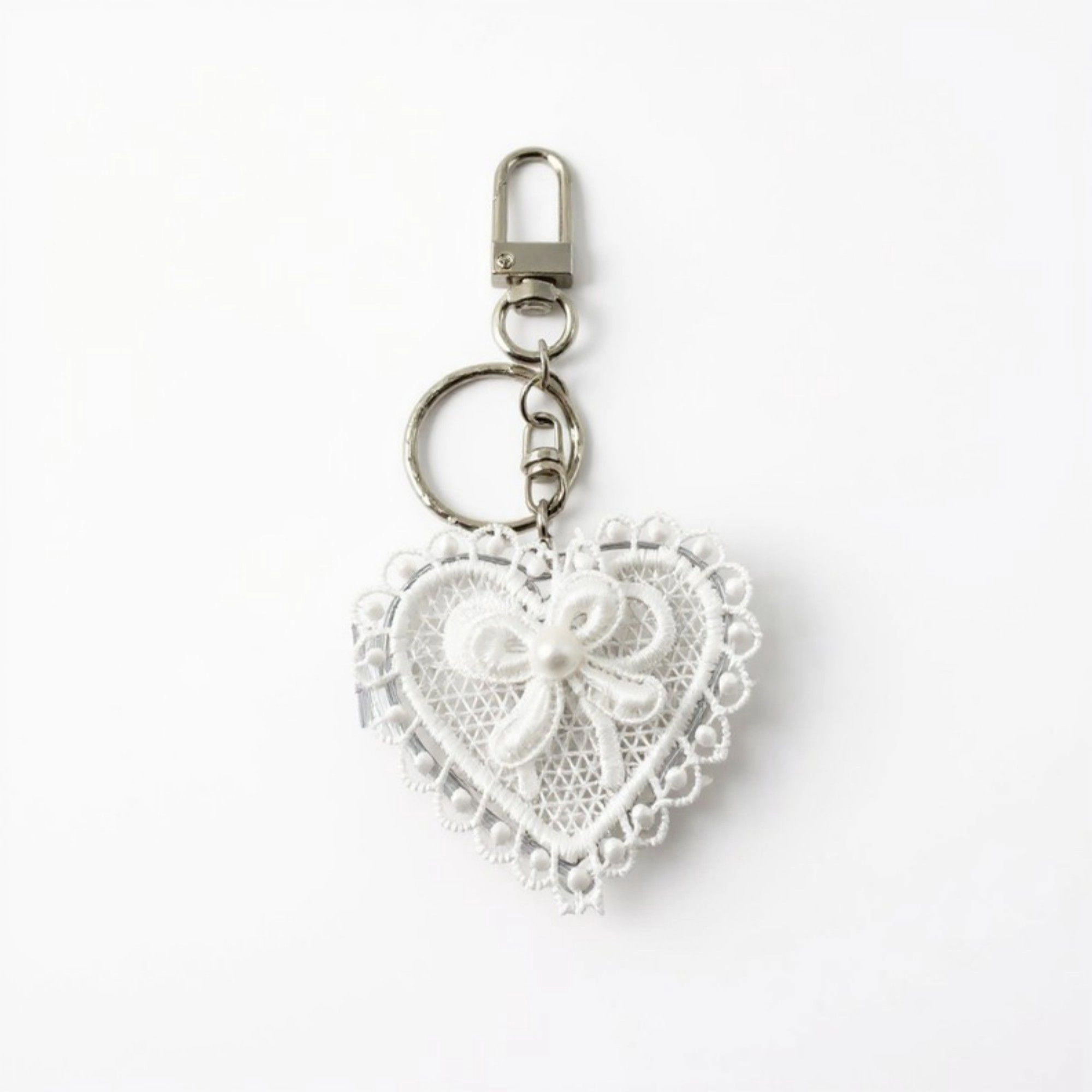 Alilang Women's Lace Heart Charm Keychain with Pearl Bow Accent Valentine
