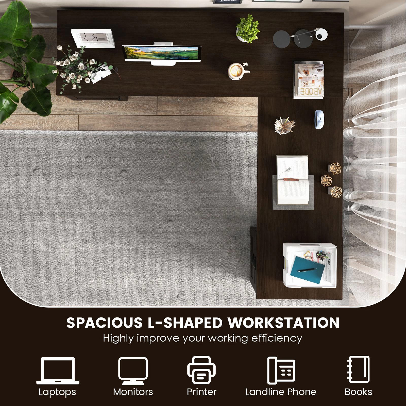 SlickBlue 66 Inch L-Shaped Computer Desk With Storage Cabinet