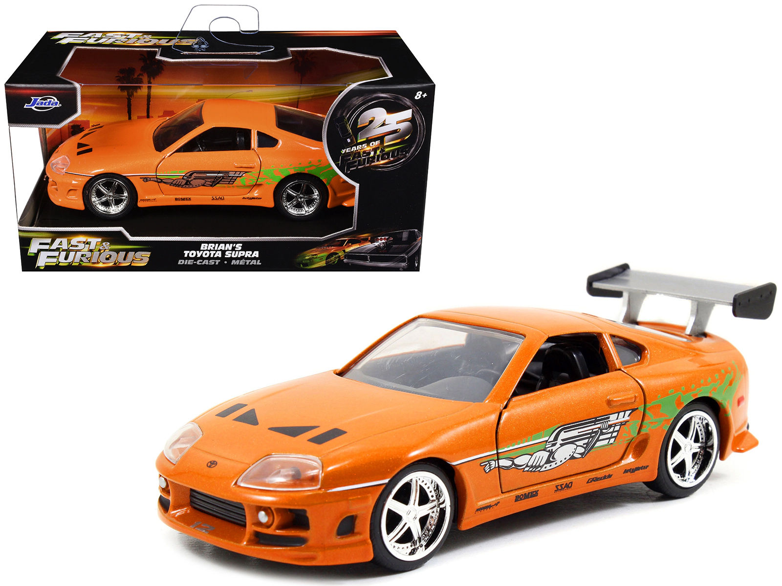 Jada Brian's Toyota Supra Orange with Graphics "The Fast and the Furious" (2001) Movie "Fast & Furious 25th