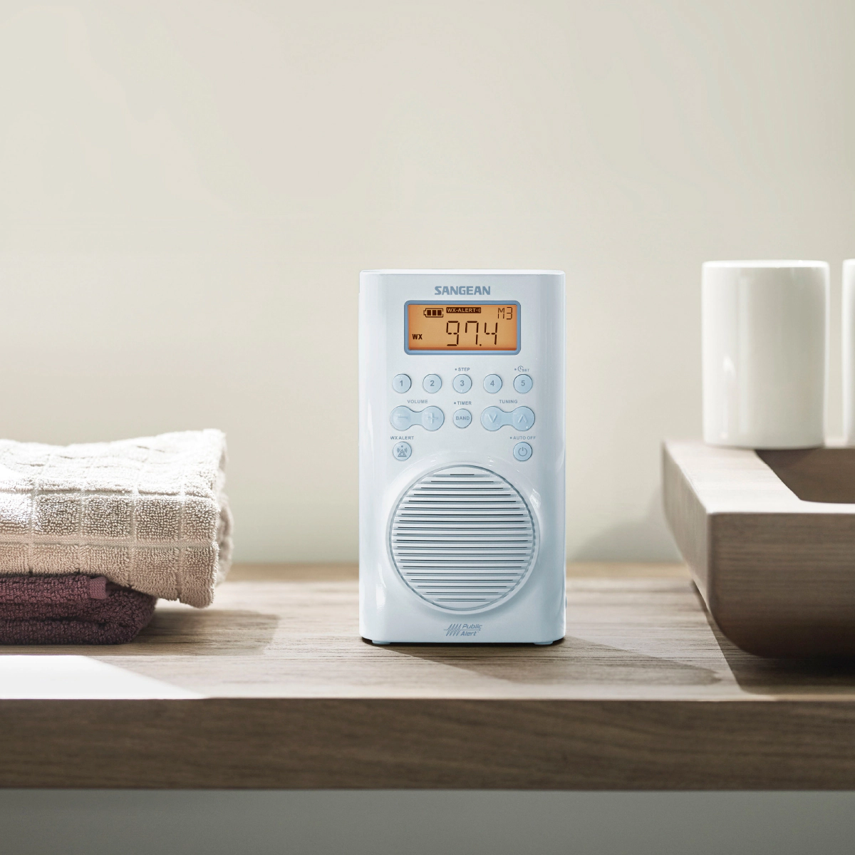 SANGEAN SG-100 Waterproof Shower Radio - AM/FM, Rugged Compact Design, Sky Blue