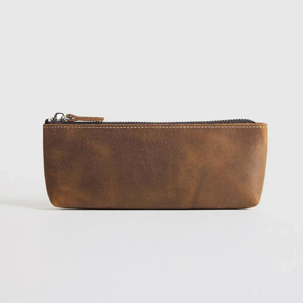Steel Horse Leather Unisex The Pallavi | Handmade Leather Pencil Case - Leather Makeup Bag