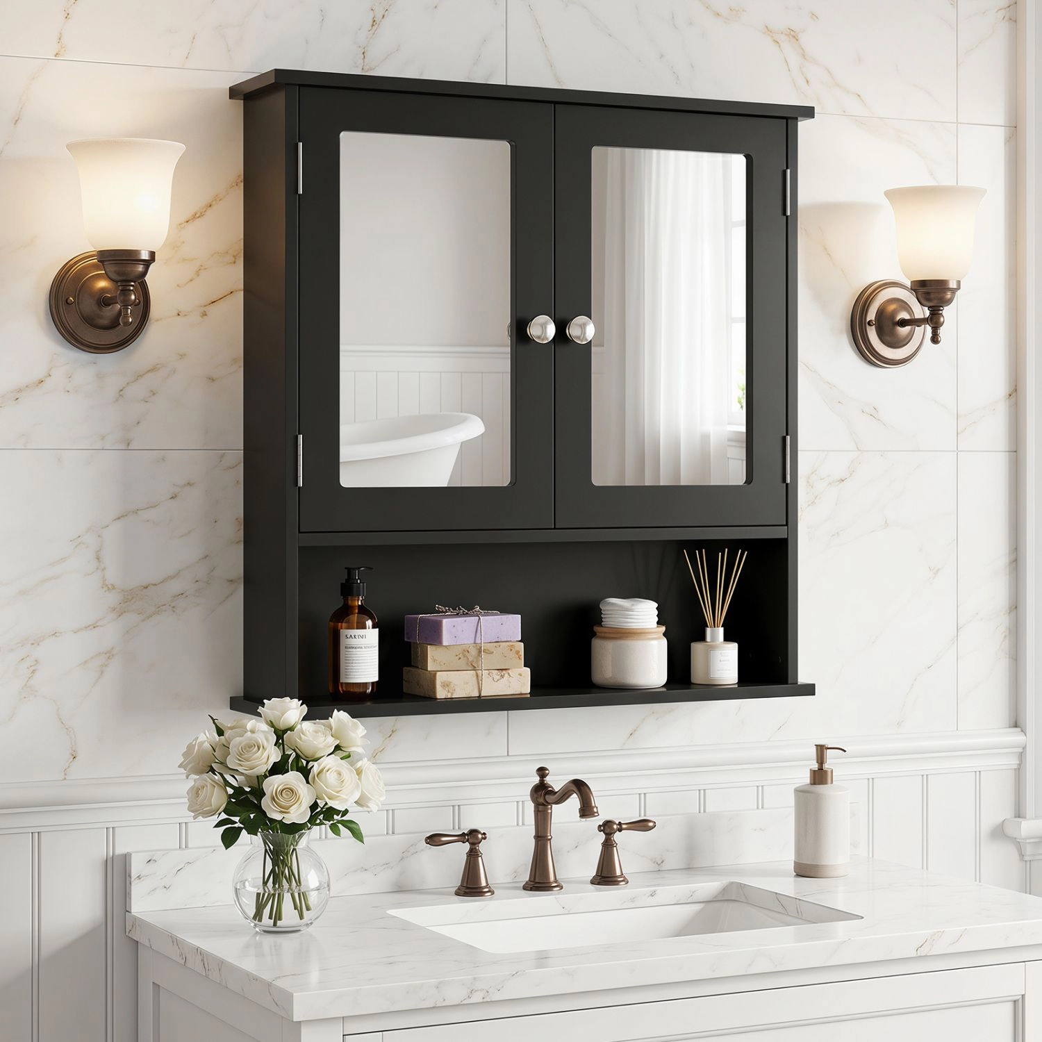 SlickBlue Space Saving Medicine Cabinet with Mirror Door for Bathroom Organization