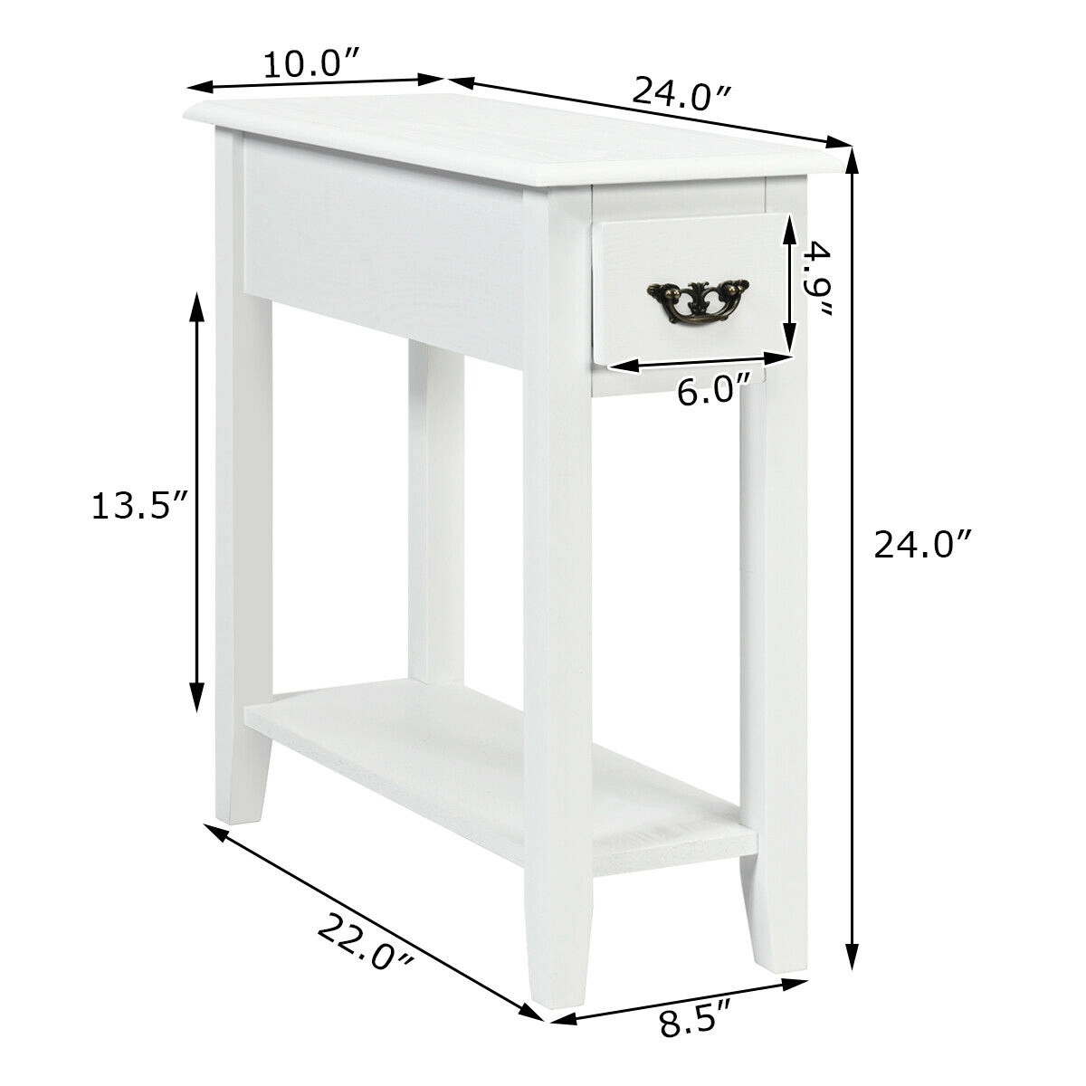 Slickblue Compact Slim Side Table with Storage Drawer White Bedroom Living Room