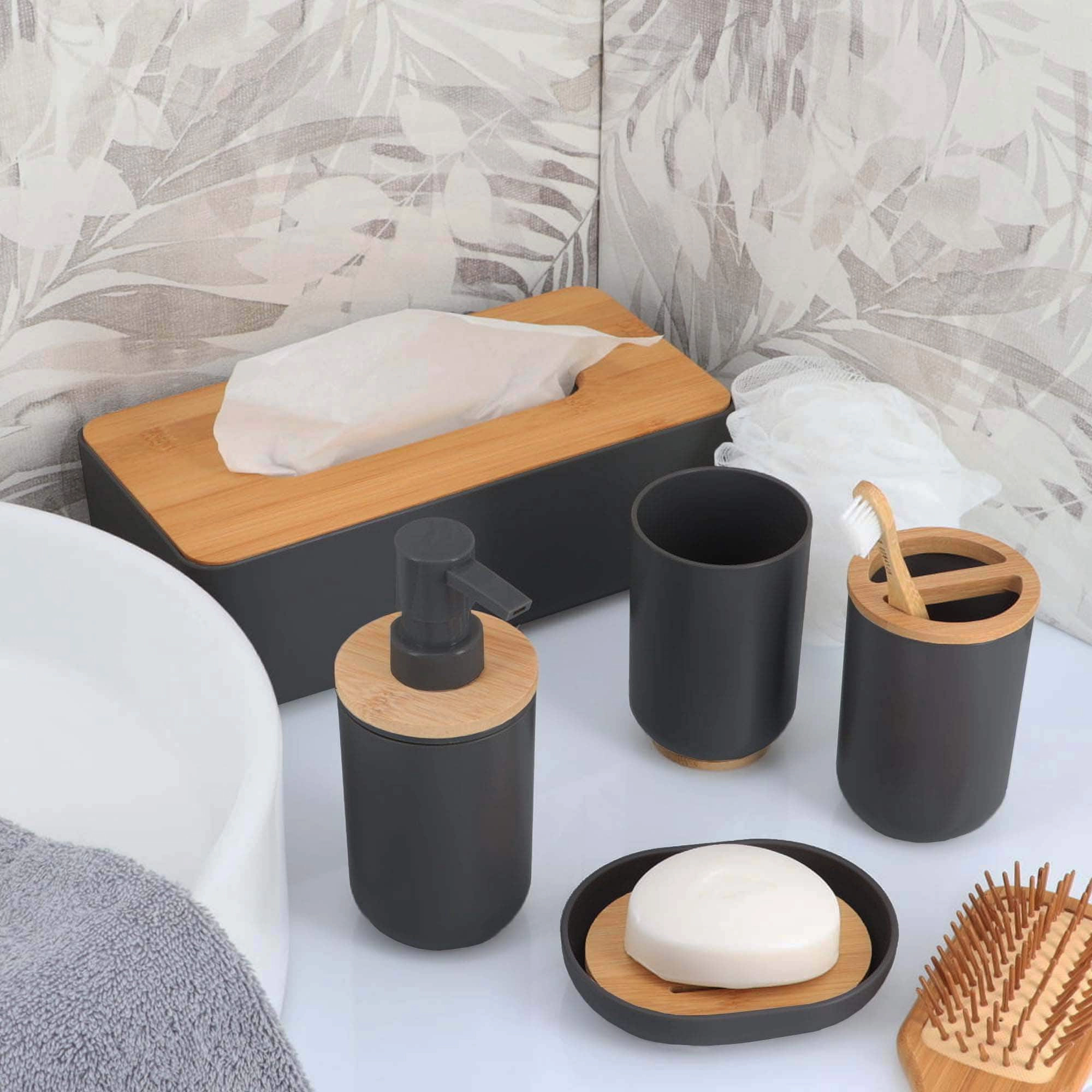 Evideco Padang Oval Soap Dispenser with Bamboo Pump - 10 oz