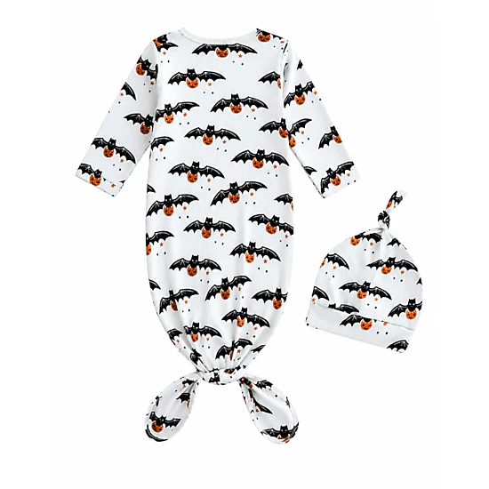Laurenza's Baby Boys Halloween Bat Knotted Gown with Hat
