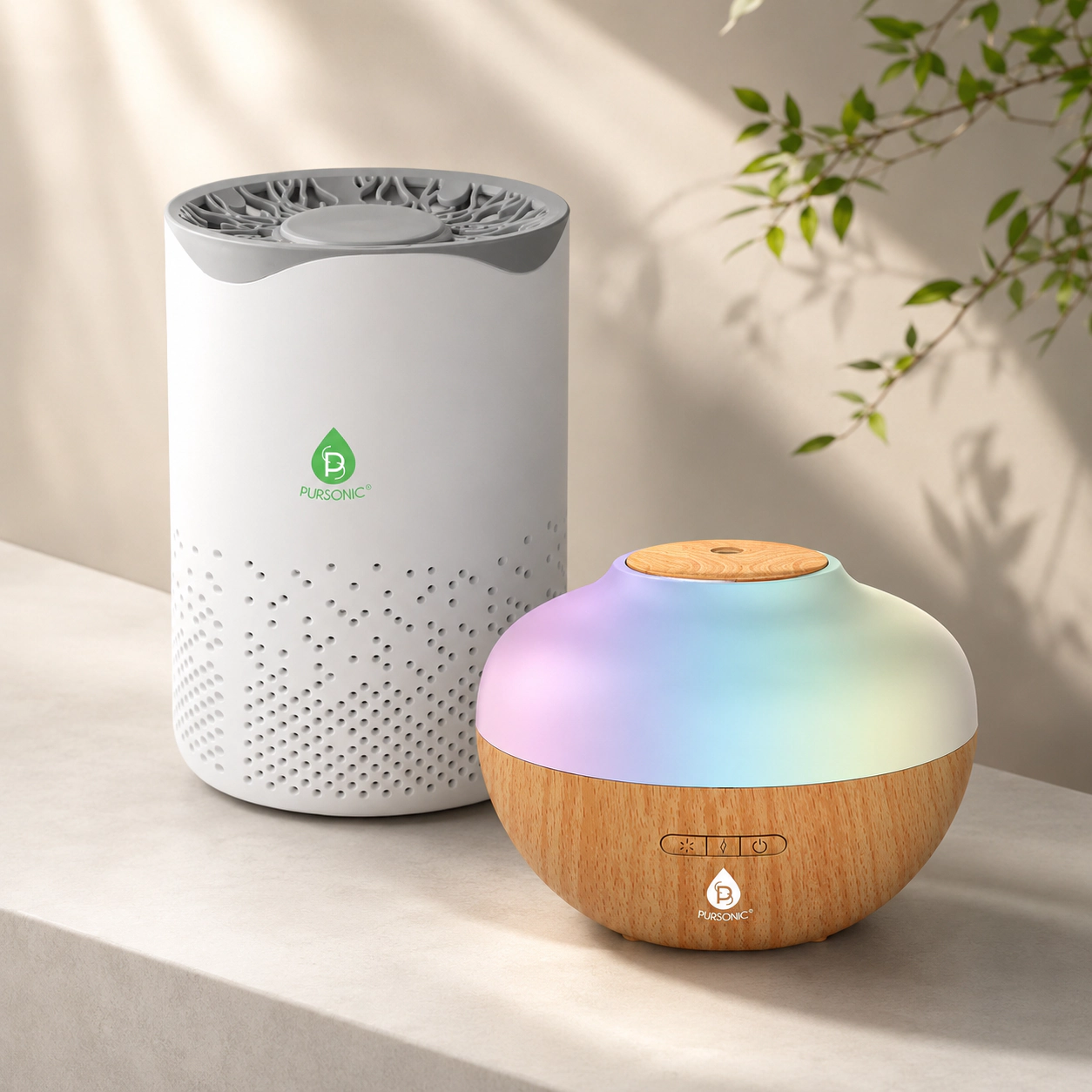 Pursonic Unisex Air Purification & Aromatherapy Wellness Bundle: True HEPA Air Purifier & Essential Oil Diffuser