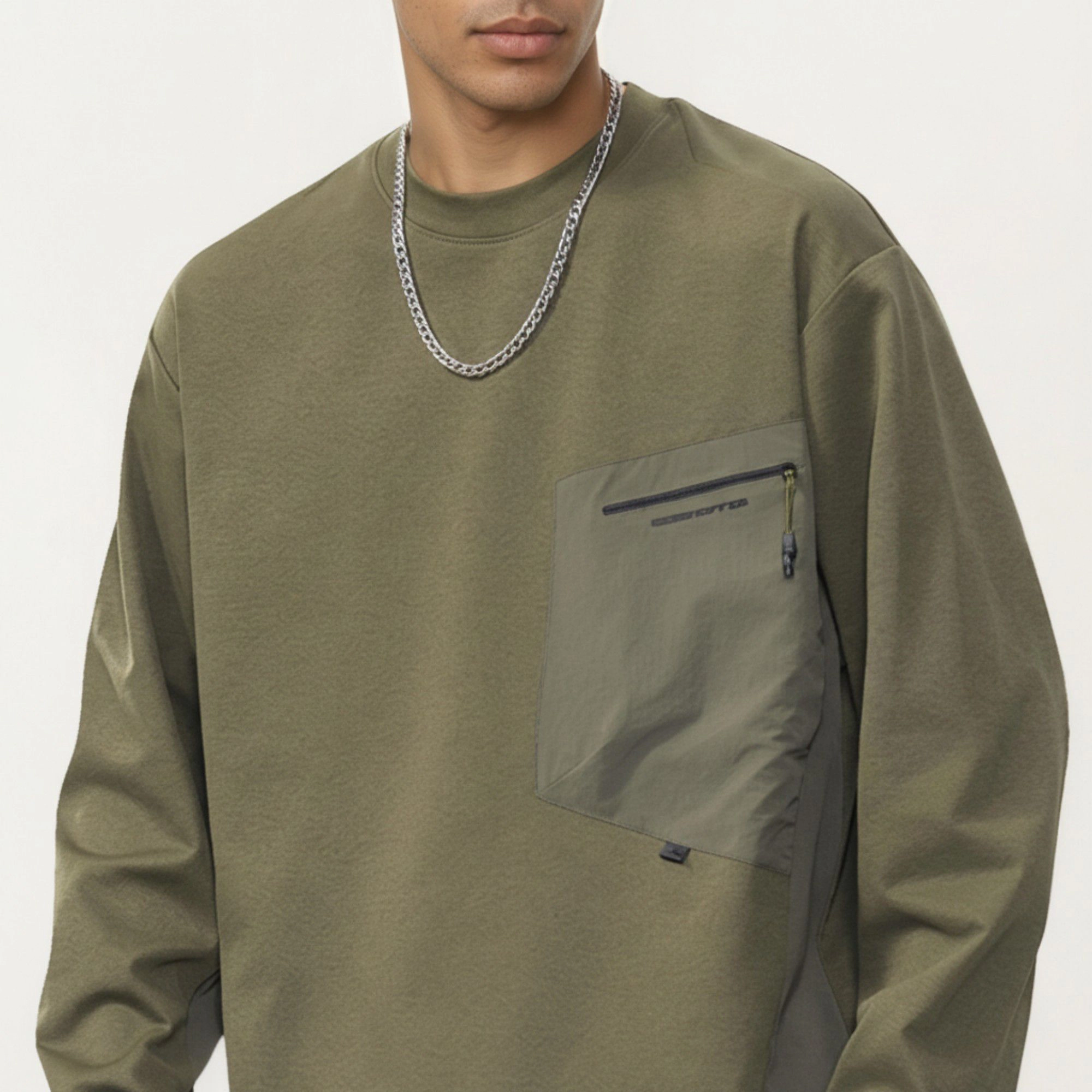 Anna-Kaci Men's Long Sleeve Crewneck Top with Utility Chest Pocket and Relaxed Fit