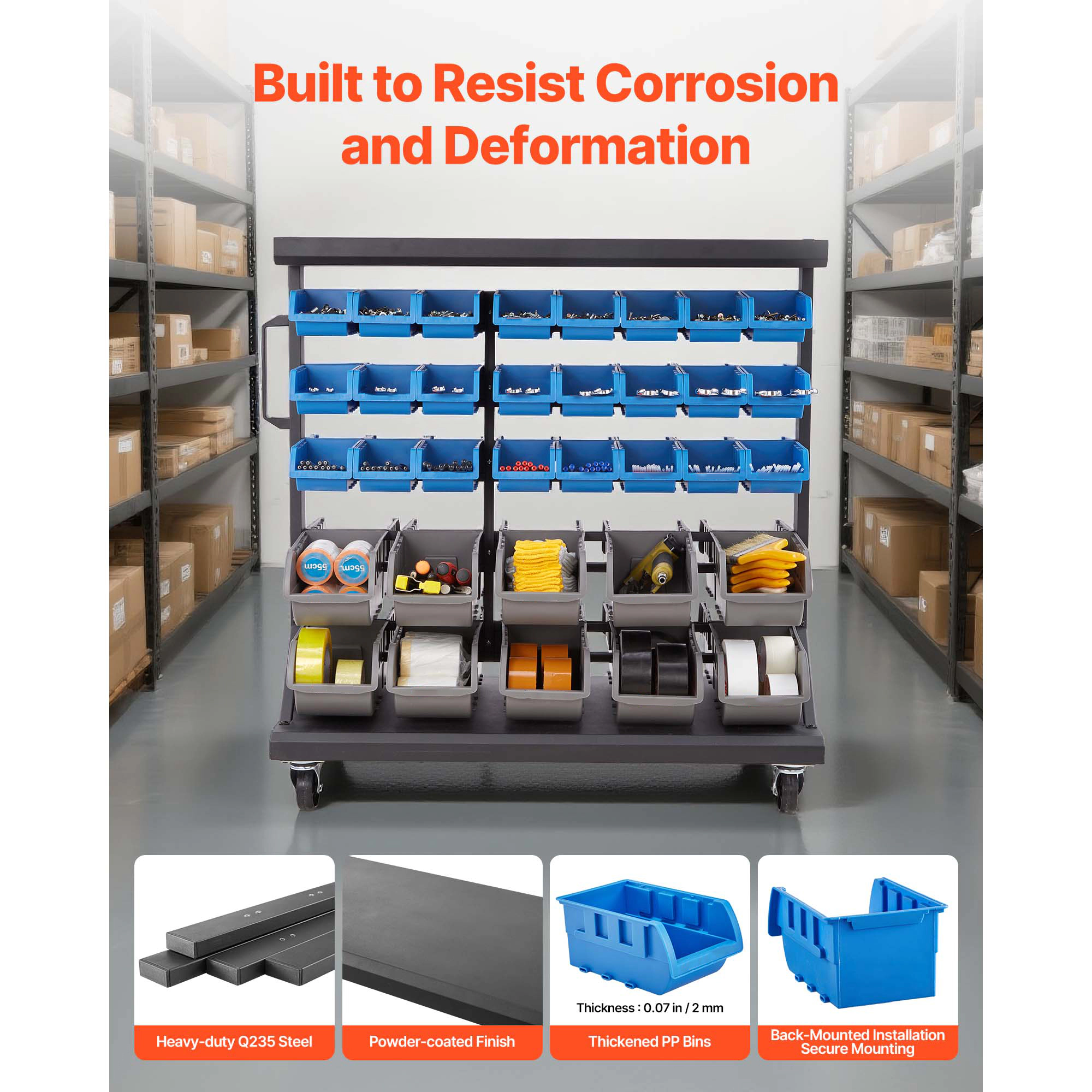 HONGGE Rolling Bin Storage Rack Bins with Wheels for Garage Warehouse