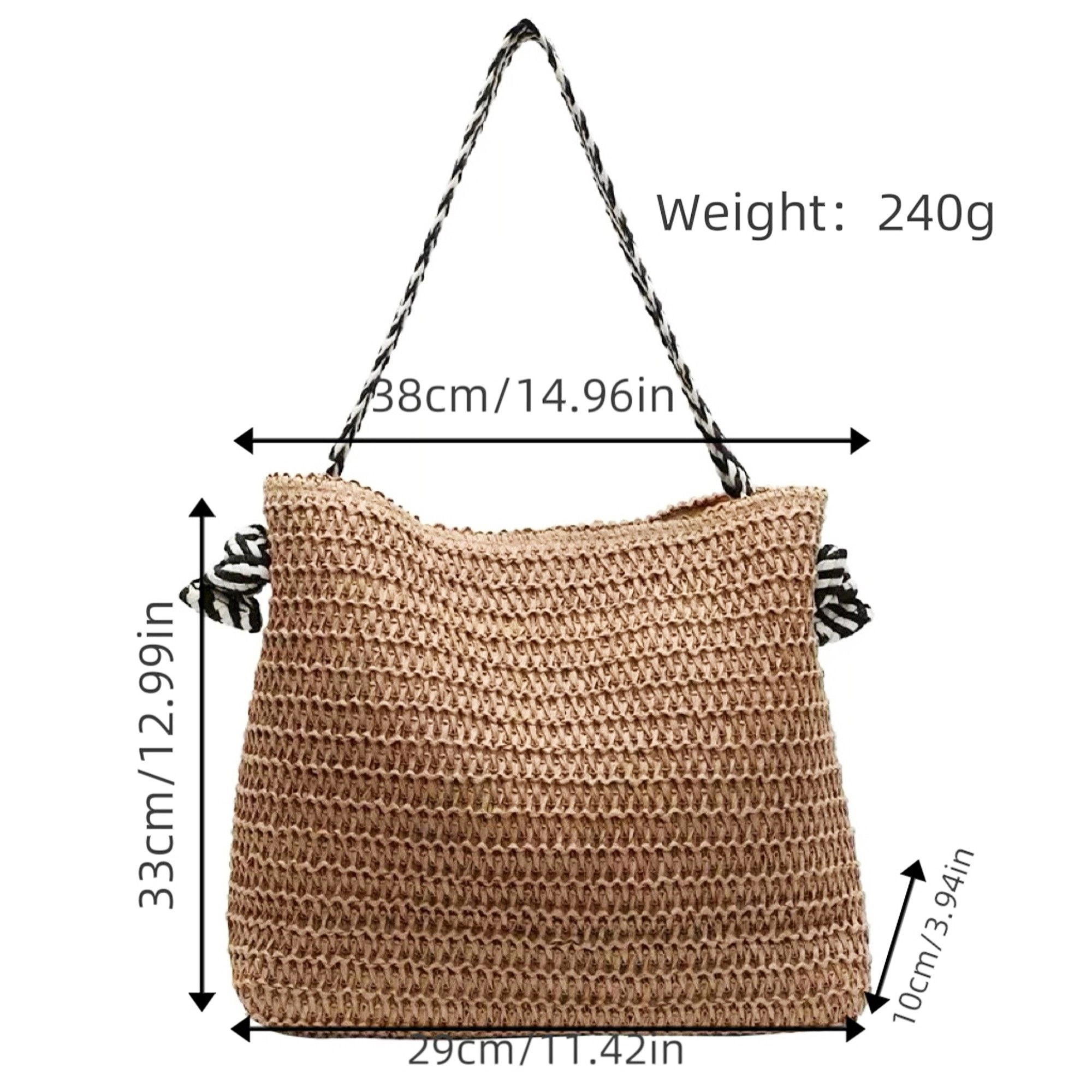 Alilang Women's Woven Crochet Tote Bag with Drawstring Detail and Pattern Strap Shoulder Handbag Lightweight Knit