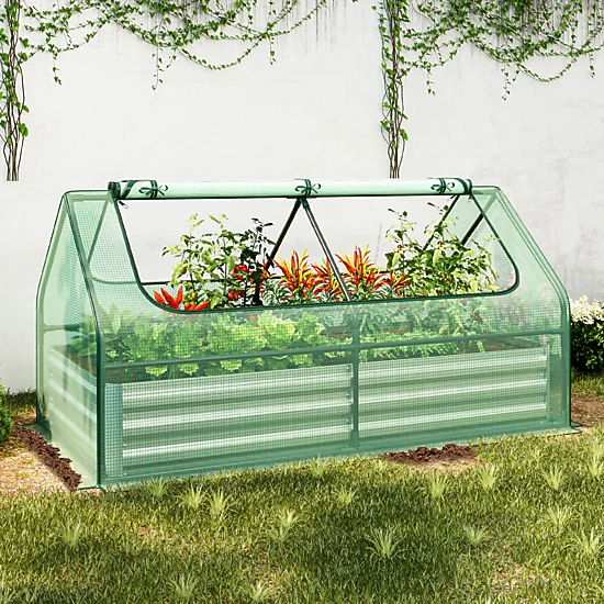 LJG 6 x 3 x 3 Feet Galvanized Raised Garden Bed with Greenhouse