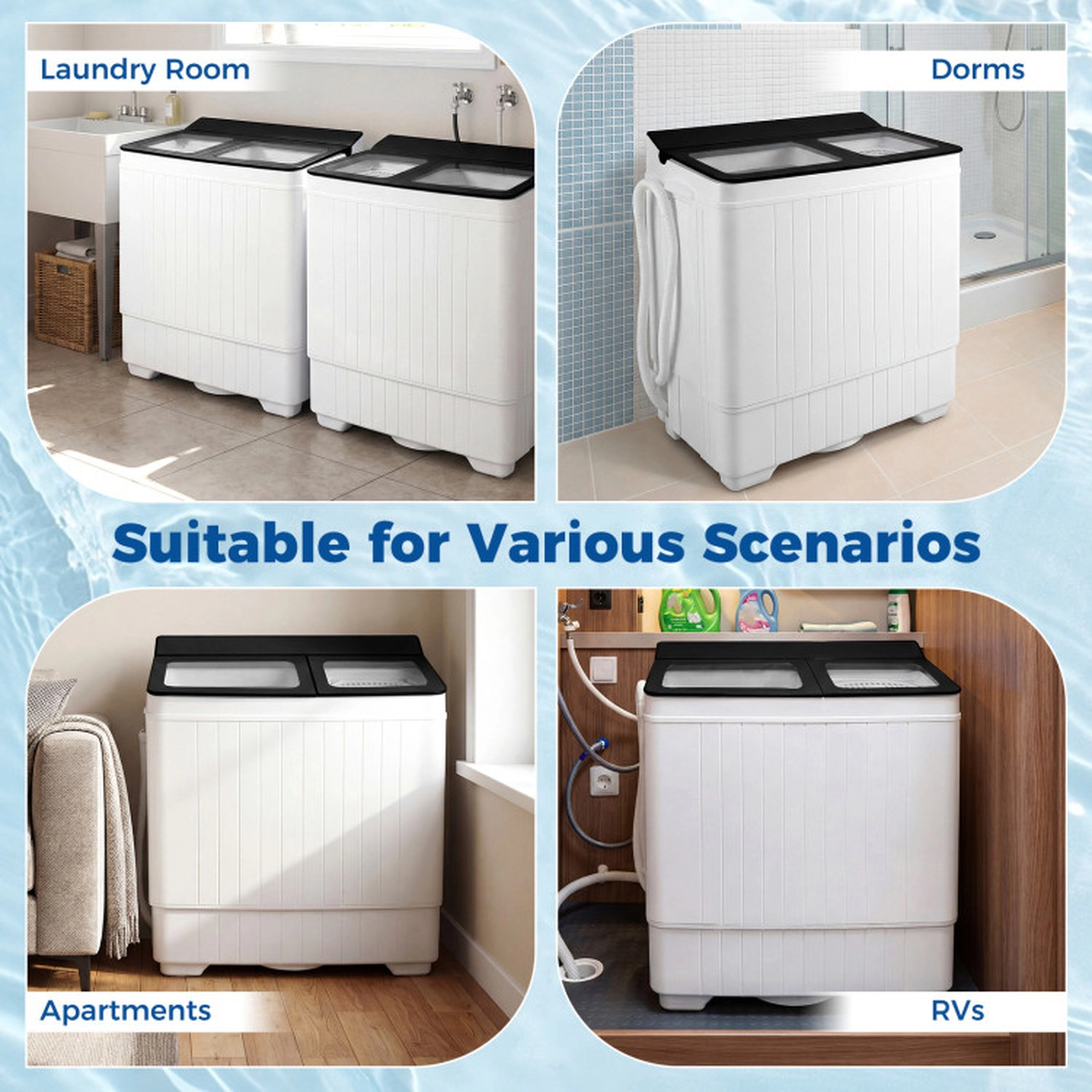 SUGIFT Black Twin Tub Portable Washing Machine with 18-lb Washer and 8-lb Spinner 27-in W 16-in D 31.5-in H