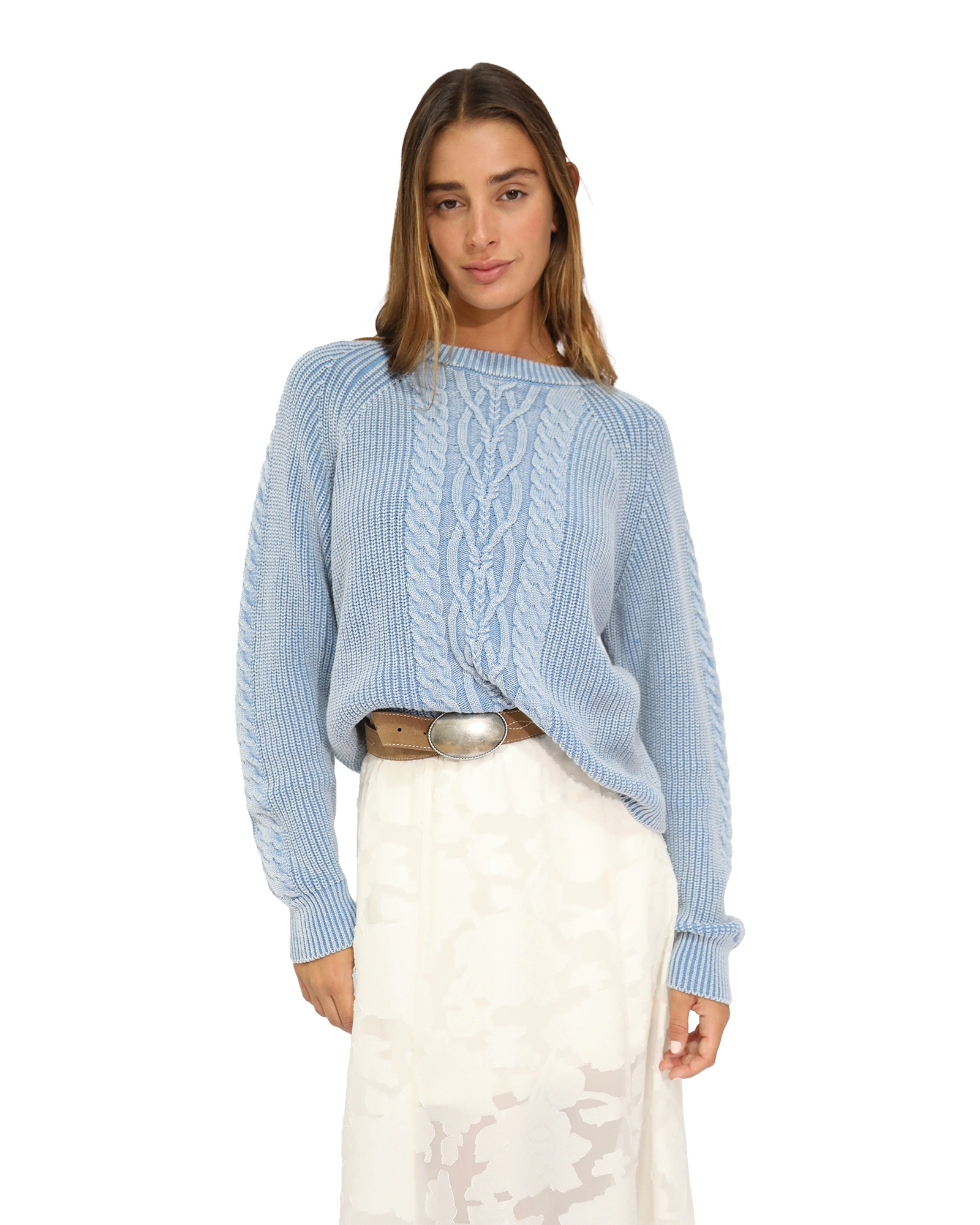 Belle & Bloom Hudson Street Cable Garment Dyed Sweater