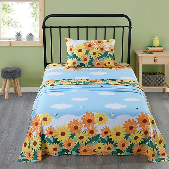 MarCielo 3/4 Piece Kids 100% Cotton Sunflower Bed Sheet Set