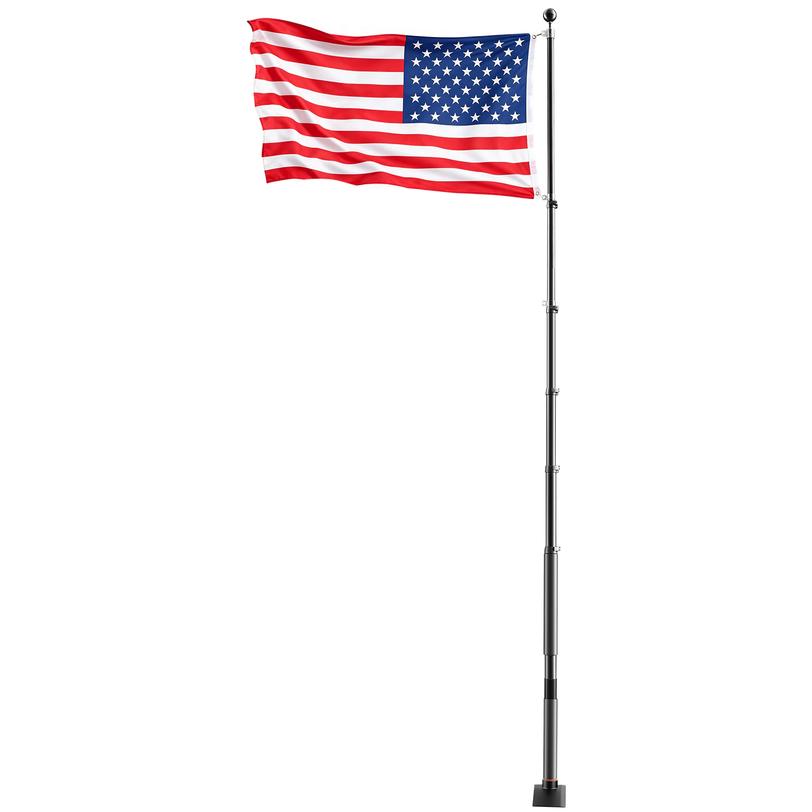 HONGGE Flag Pole Heavy Duty Telescopic Flagpole Kit with for Outdoor Aluminum Flagpole with 3x5 American Flag for Black