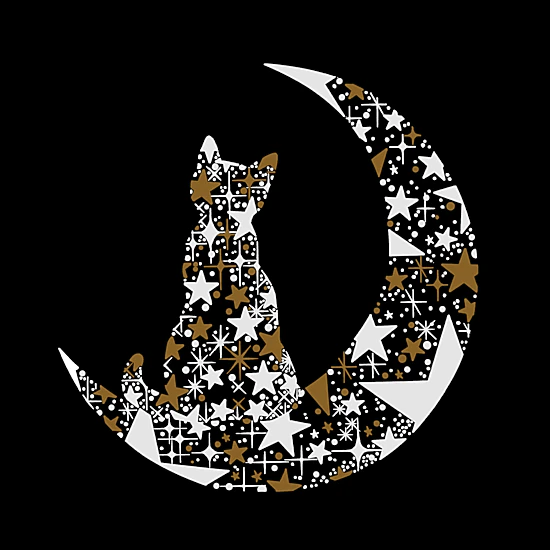 LA Pop Art Cat Sitting On Moon - Women's Word Art Crewneck Sweatshirt
