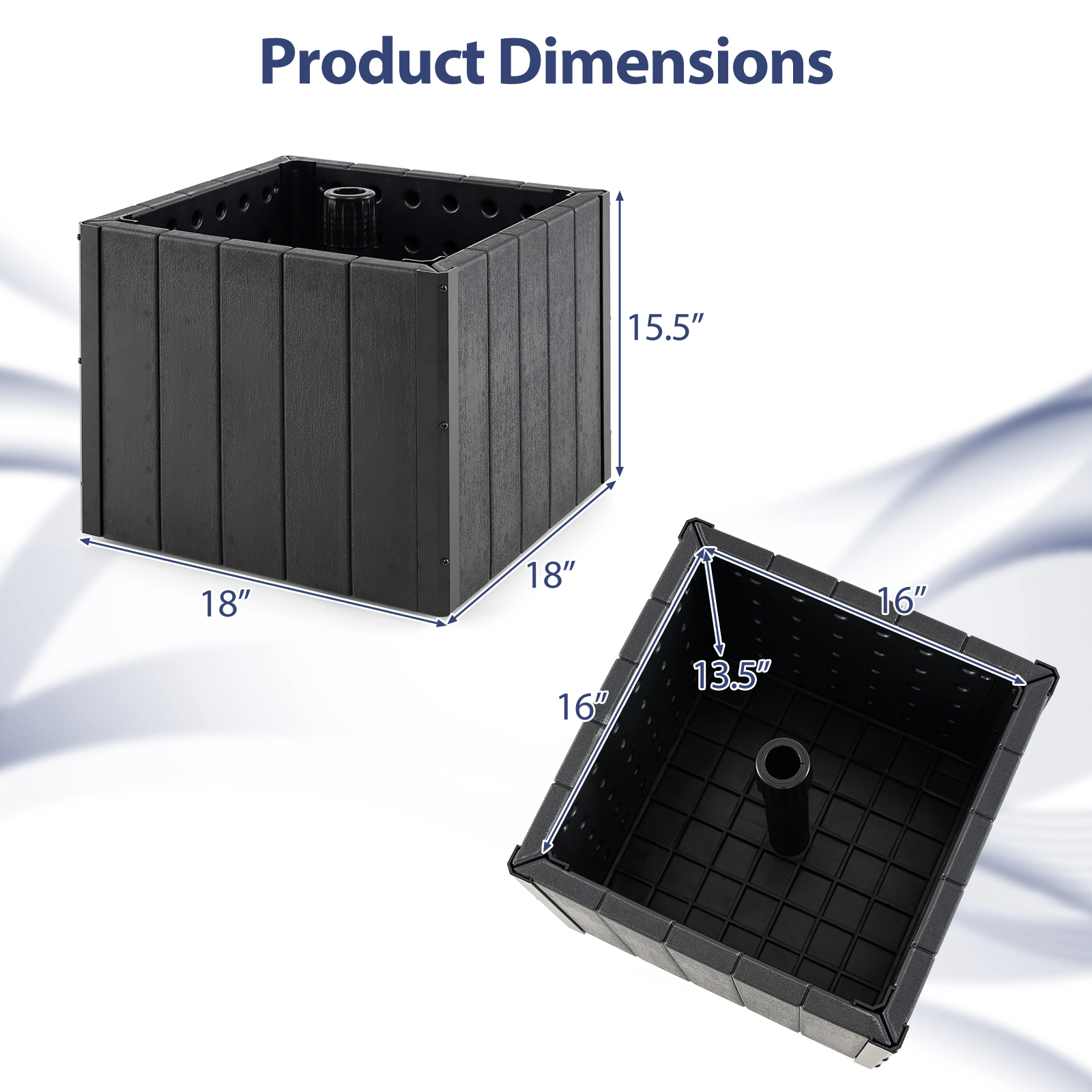 Slickblue Square Patio Umbrella Stand Planter Box with Metal Pole and Adapters