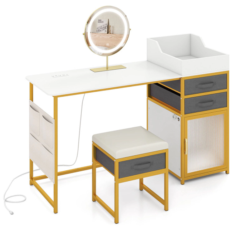 Hivvago Vanity Desk With Rotatable Lighted Mirror 55 Inch Makeup Vanity Table
