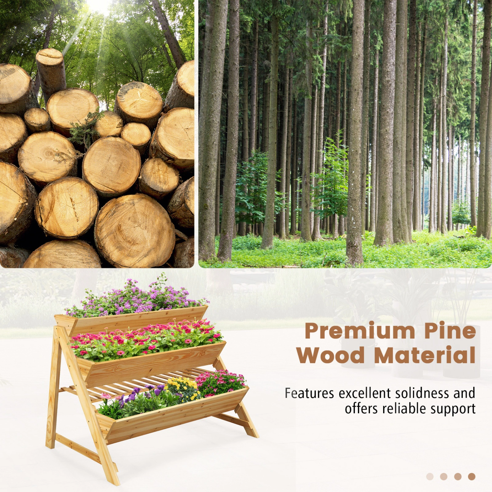 SUGIFT 3-Tier Natural Wood Vertical Raised Garden Bed with Storage Shelf 47-in W 30-in D 32-in H 100-lb Per Box