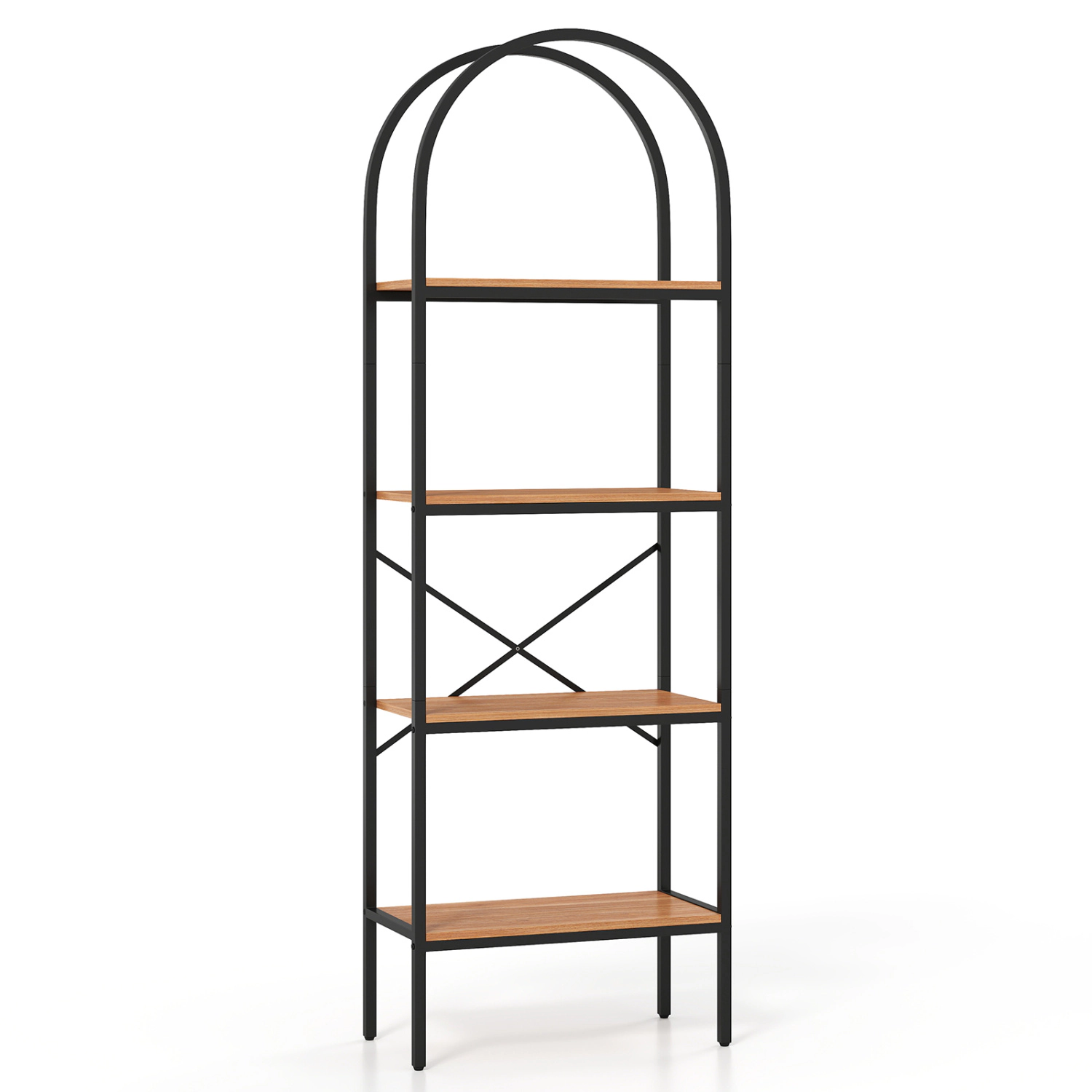 LJG 71" Tall Arched Bookcase 4-Tier with Storage Shelves & Metal Frame for Home Office