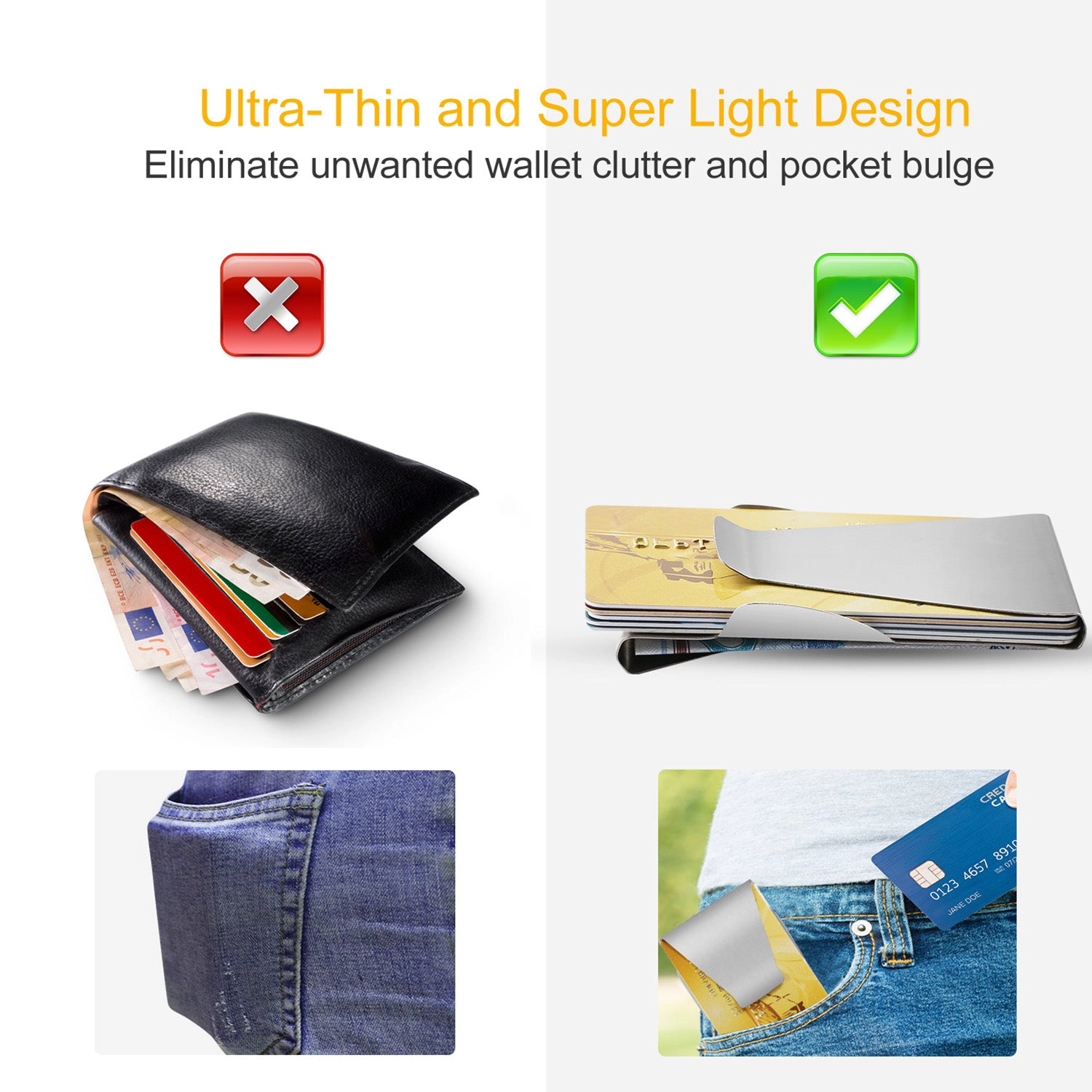 GBruno Stainless Steel Double-Sided Money Clip Wallet