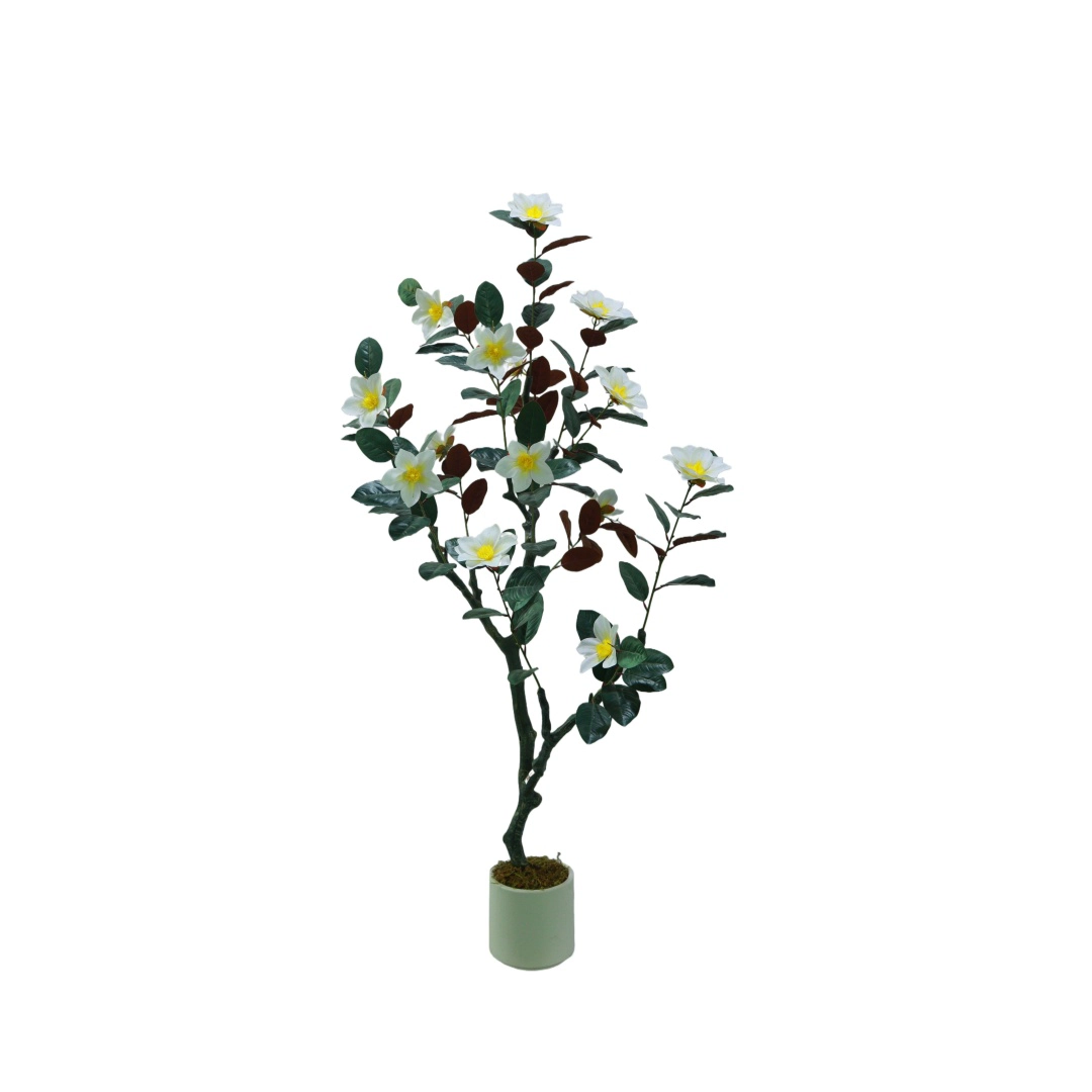 5FT Artificial Magnolia Flower Tree with Pot,Real Touch Silk Faux Plant Decor