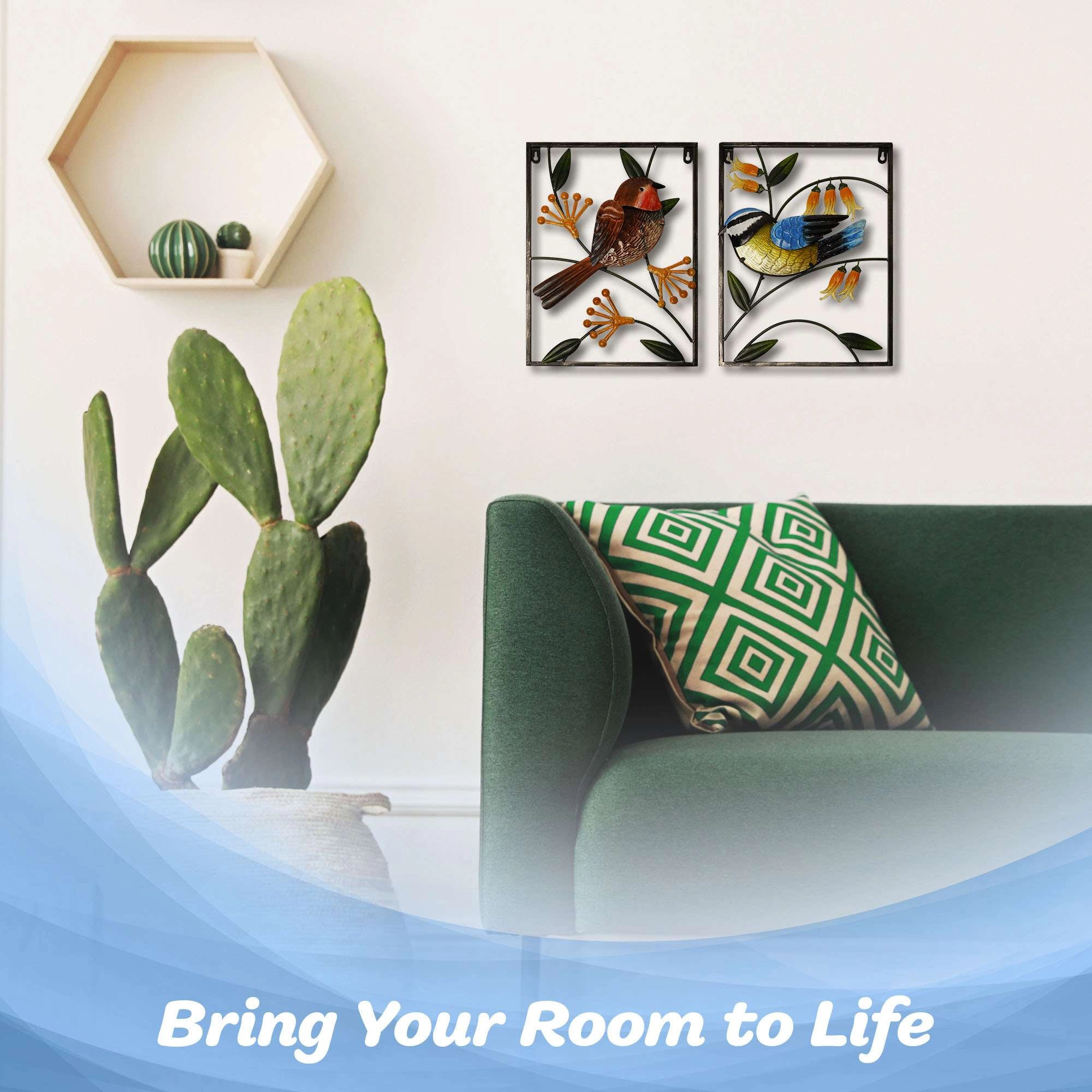 G128 Robin and Bluebird Metal Wall Art Set