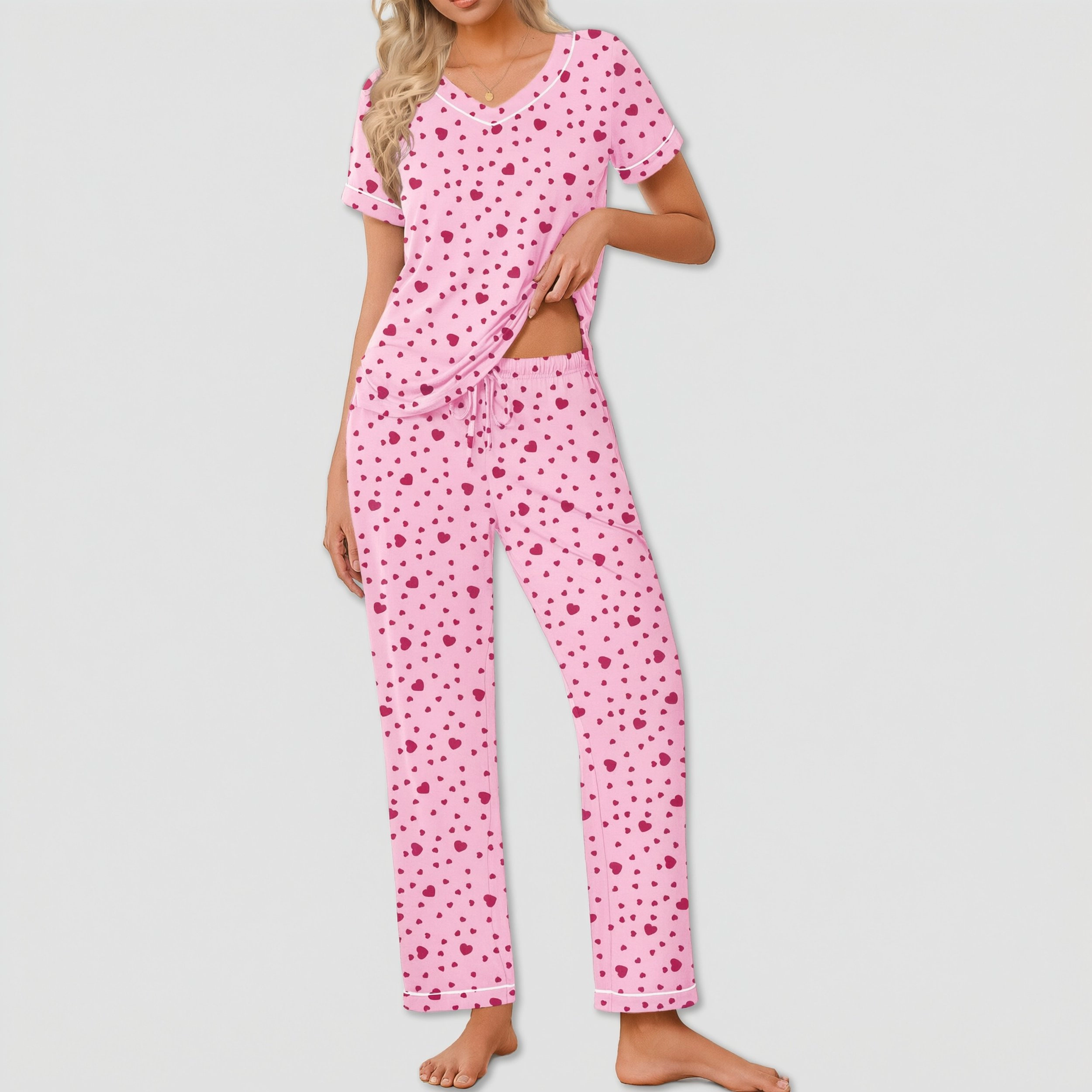 Ekouaer Women's Soft Lounge Pajama Set with Relaxed Fit Pants
