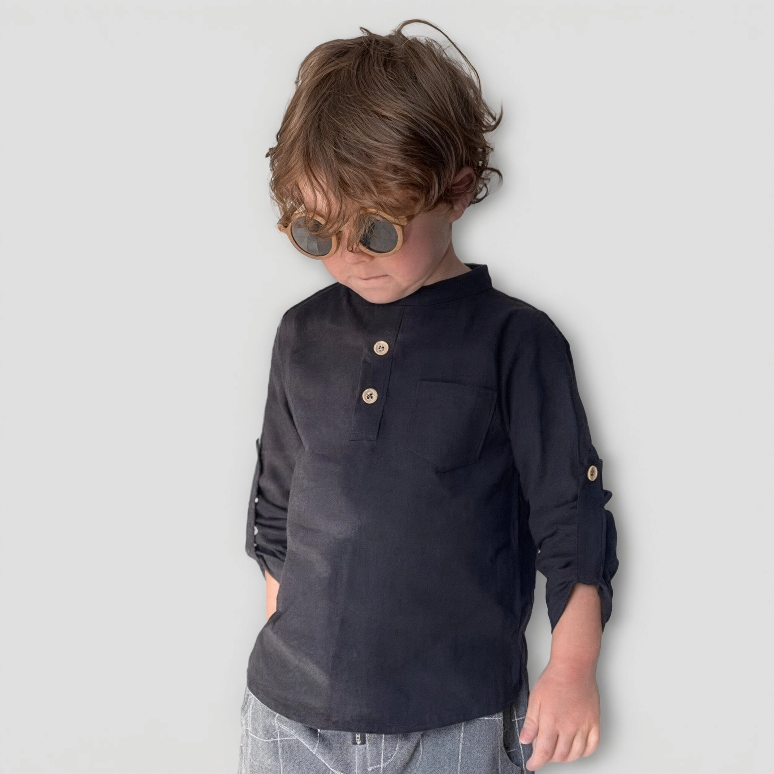 Arshiner Boys Cotton Linen Henley Shirt Button Down Long Sleeve Beach Casual T-Shirt