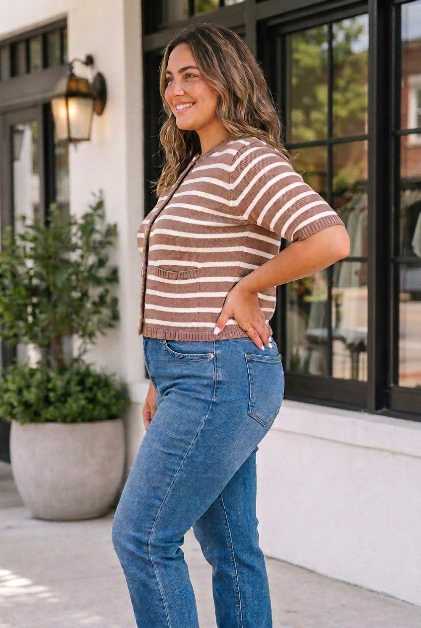 Threaded Pear Sarah Short Sleeve Knit PLUS Cardigan