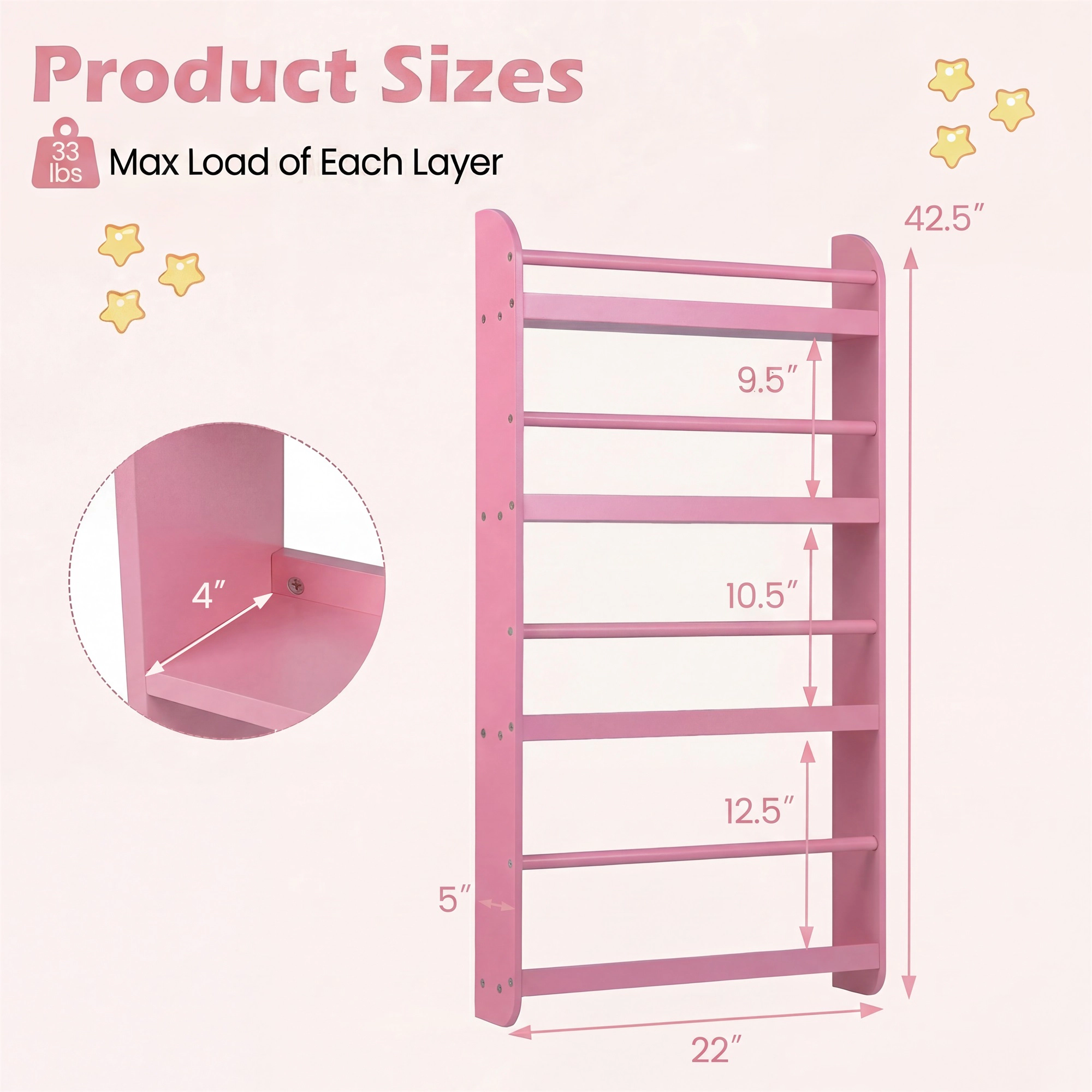 Costway Kids Bookshelf, 4-Tier Wall Mounted Book Shelf for Toys, Books, Hanging Bookcase White