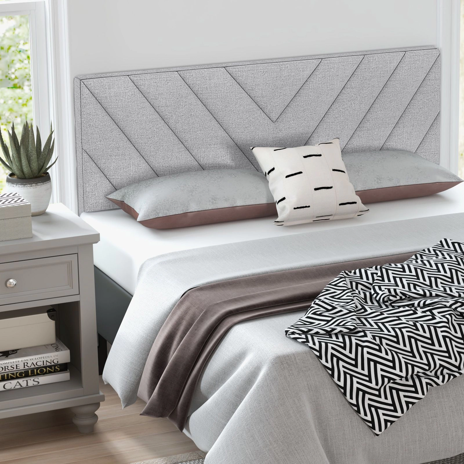 SlickBlue Full Queen Adjustable Upholstered Linen Headboard