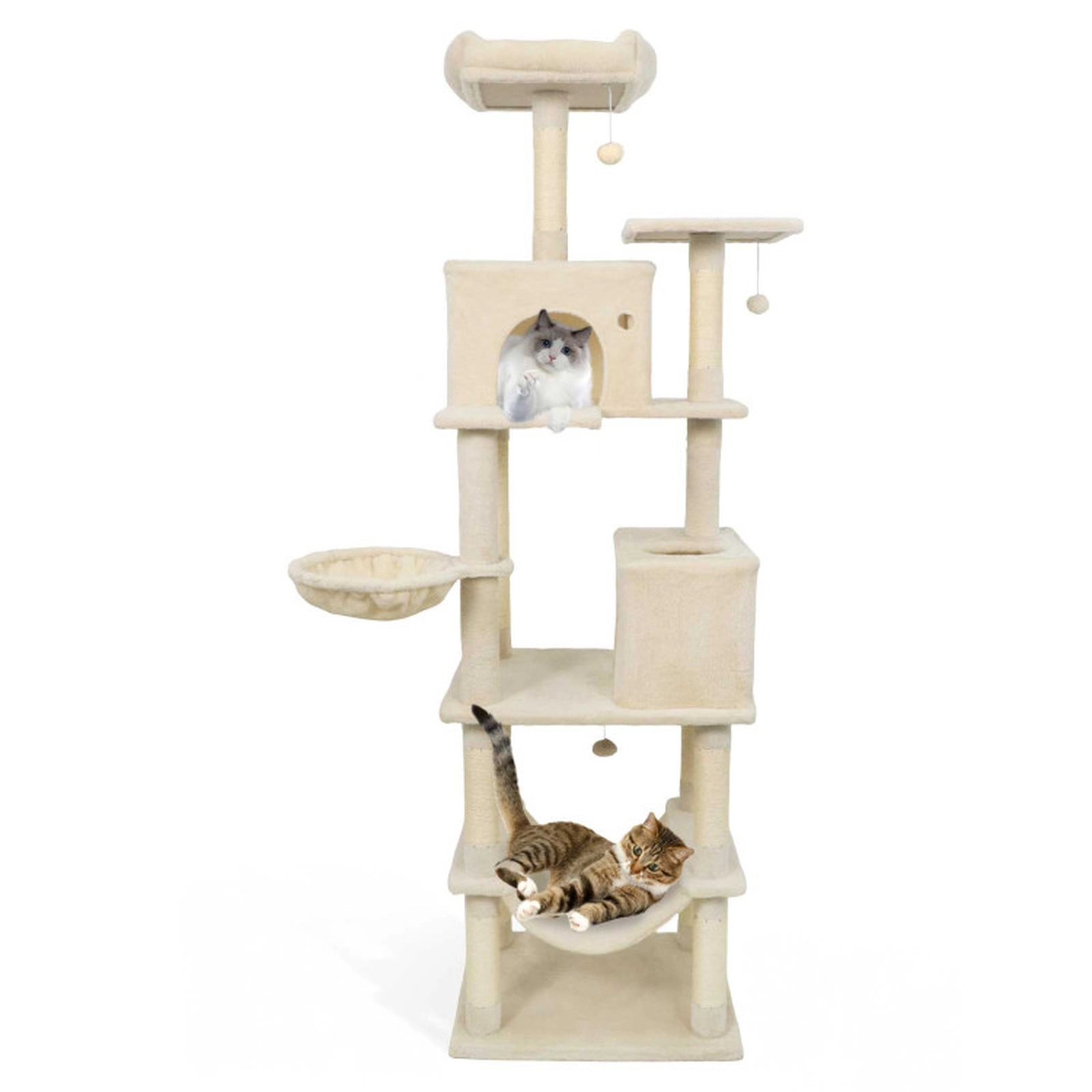 SUGIFT 80 Tall Cat Tree with 2 Condos Basket Hammock and Dangling Toys