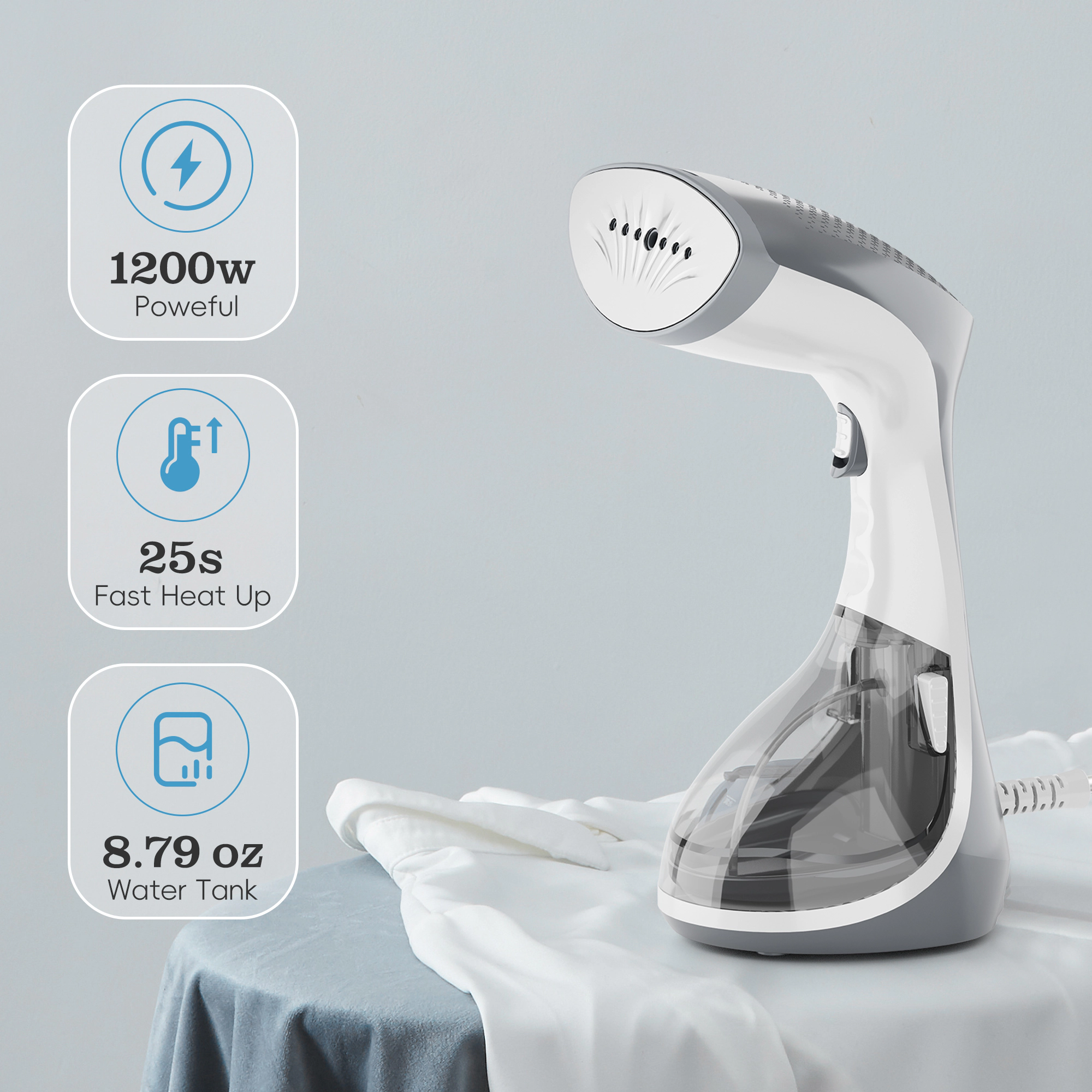WHALL - Portable Handheld Steamer & Iron with 1200W Quick Heat, Steam and Dry Modes, Wrinkle Remover, Brush Attachment