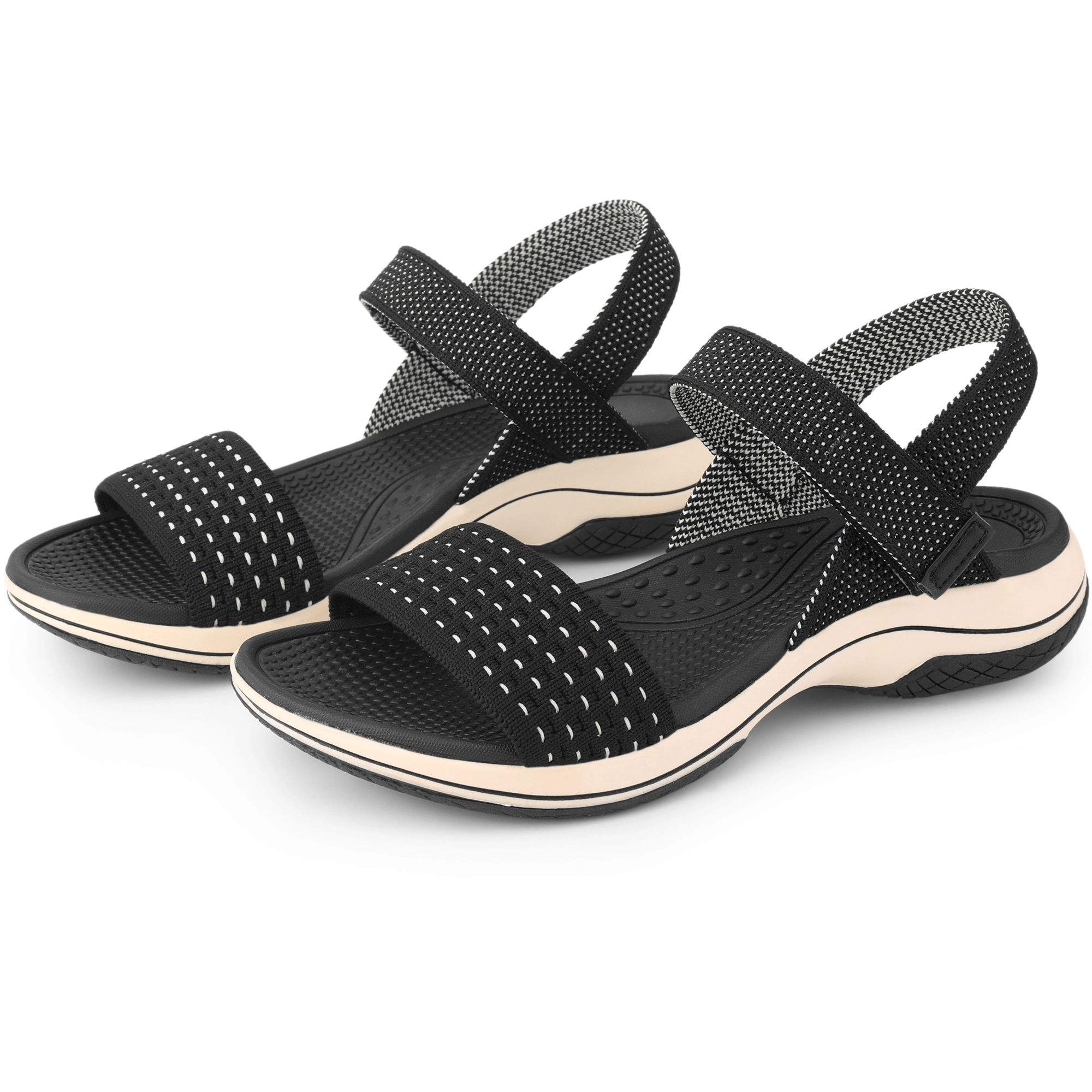 BLISSFUL STEP Women Open Toe Wedge Low Heel Hook and Loop Platform Sandals