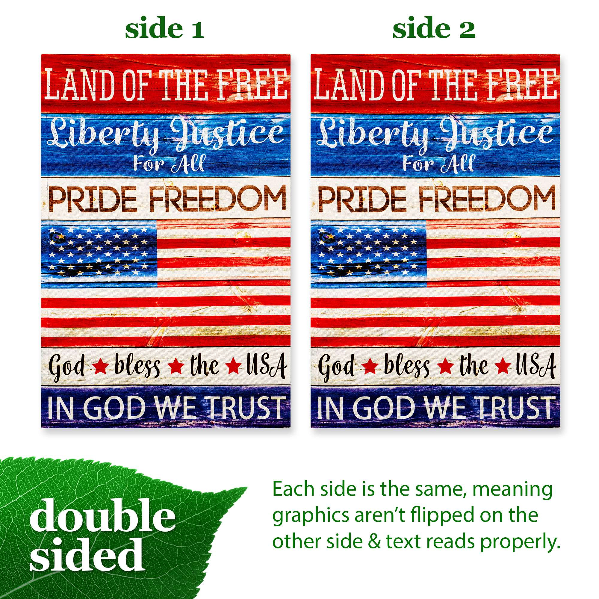 G128 Land of the Free Liberty Double-Sided Garden Flag 12x18 in, Patriotic Independence Day Outdoor Decoration