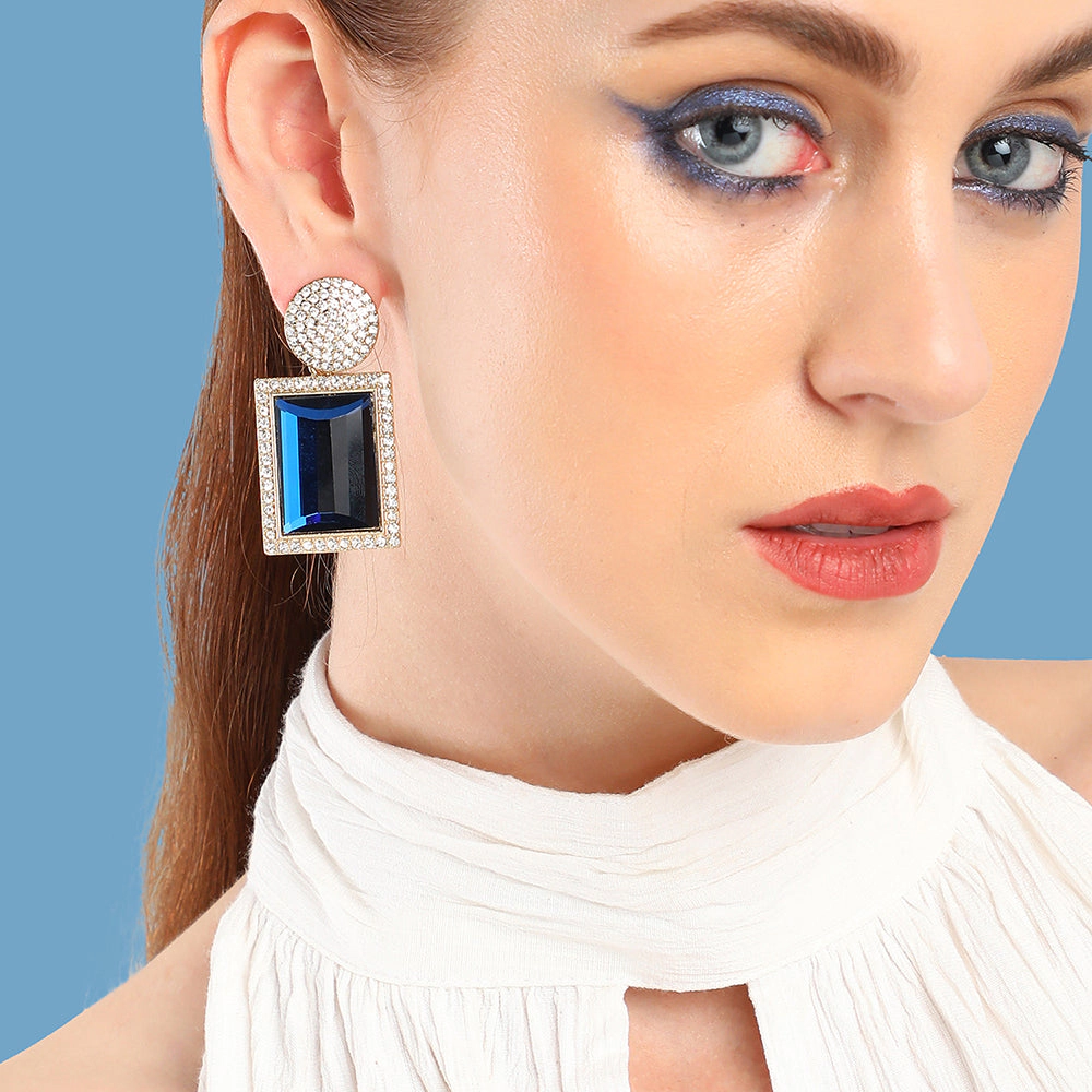 SOHI Women's Geometric Drop Earrings with Blue Accents