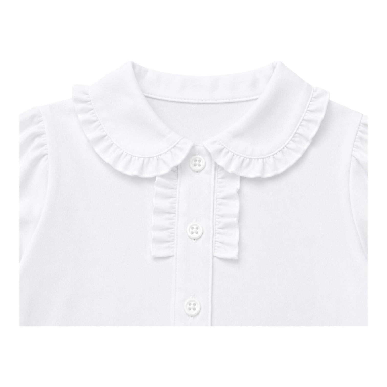 Laurenza's Girls White Ruffle Uniform Polo Button-Down Shirt