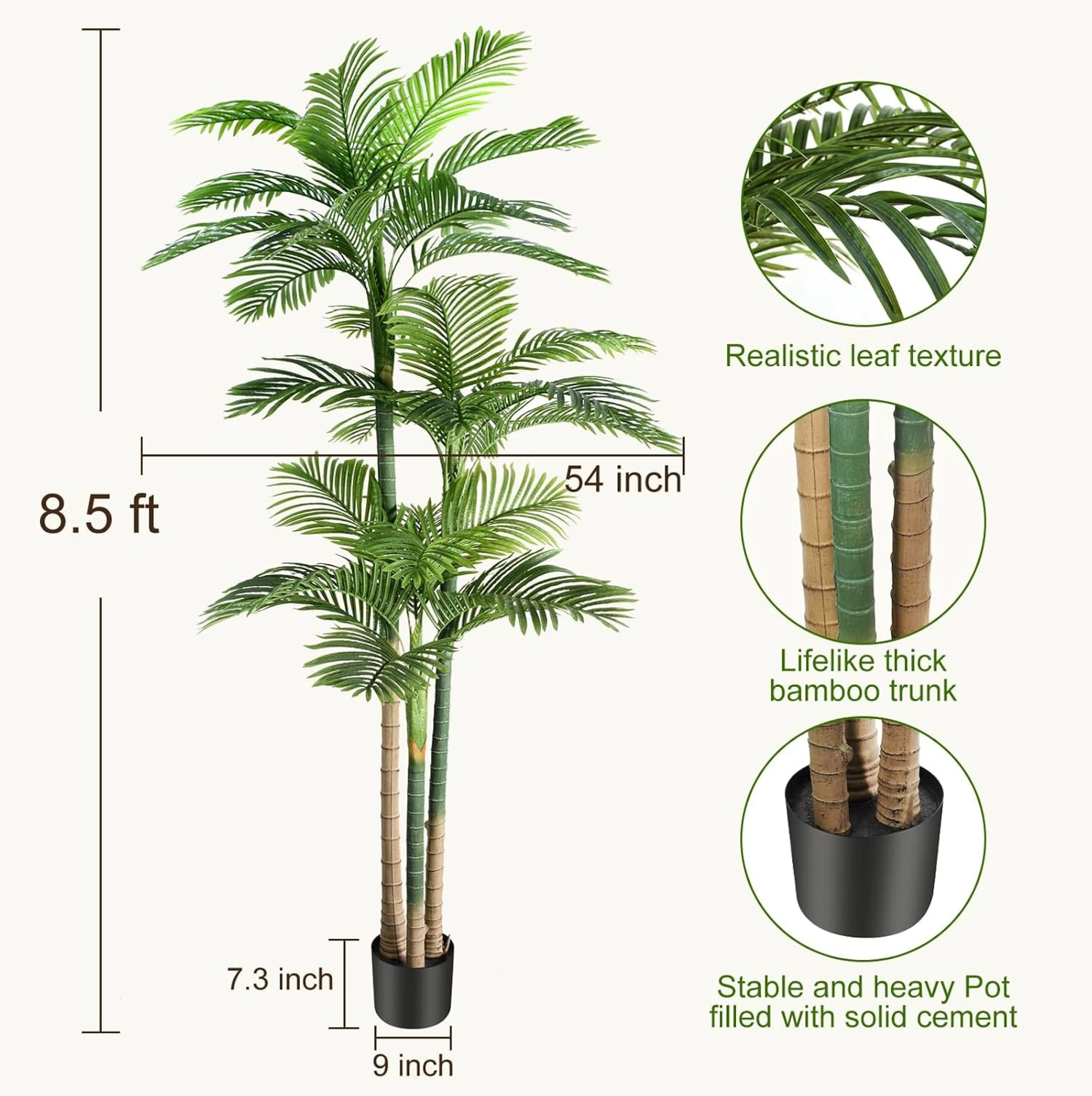 Whimsy Toys 8.5ft Artificial Golden Cane Palm Tree