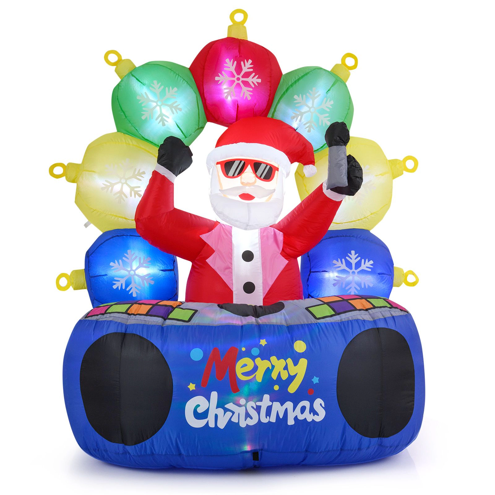 Slickblue 6FT DJ Santa Inflatable with RGB LED Holiday Lights