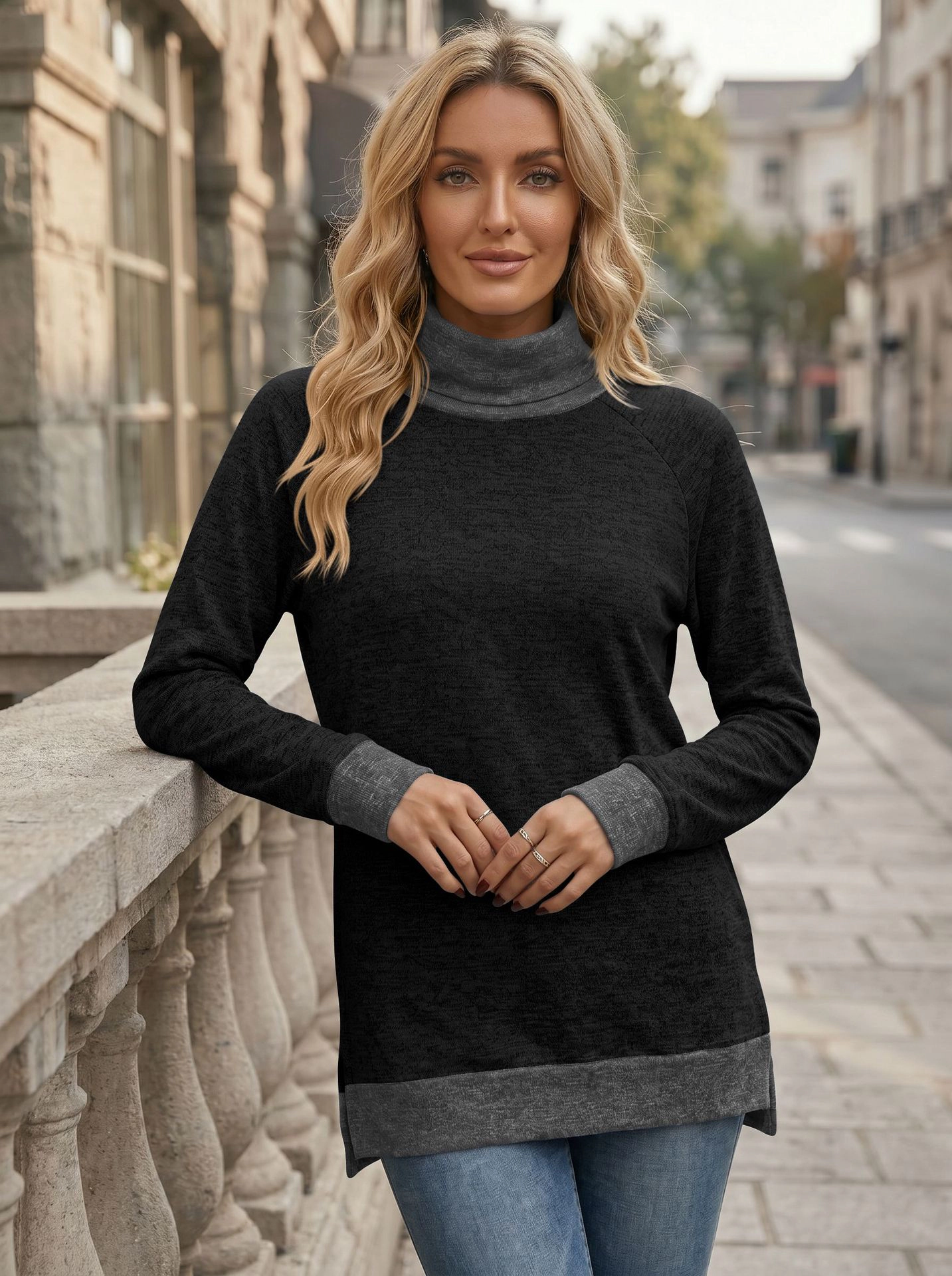 Enchanted Funland Womens Turtleneck Split Hem Long Sleeve Tops