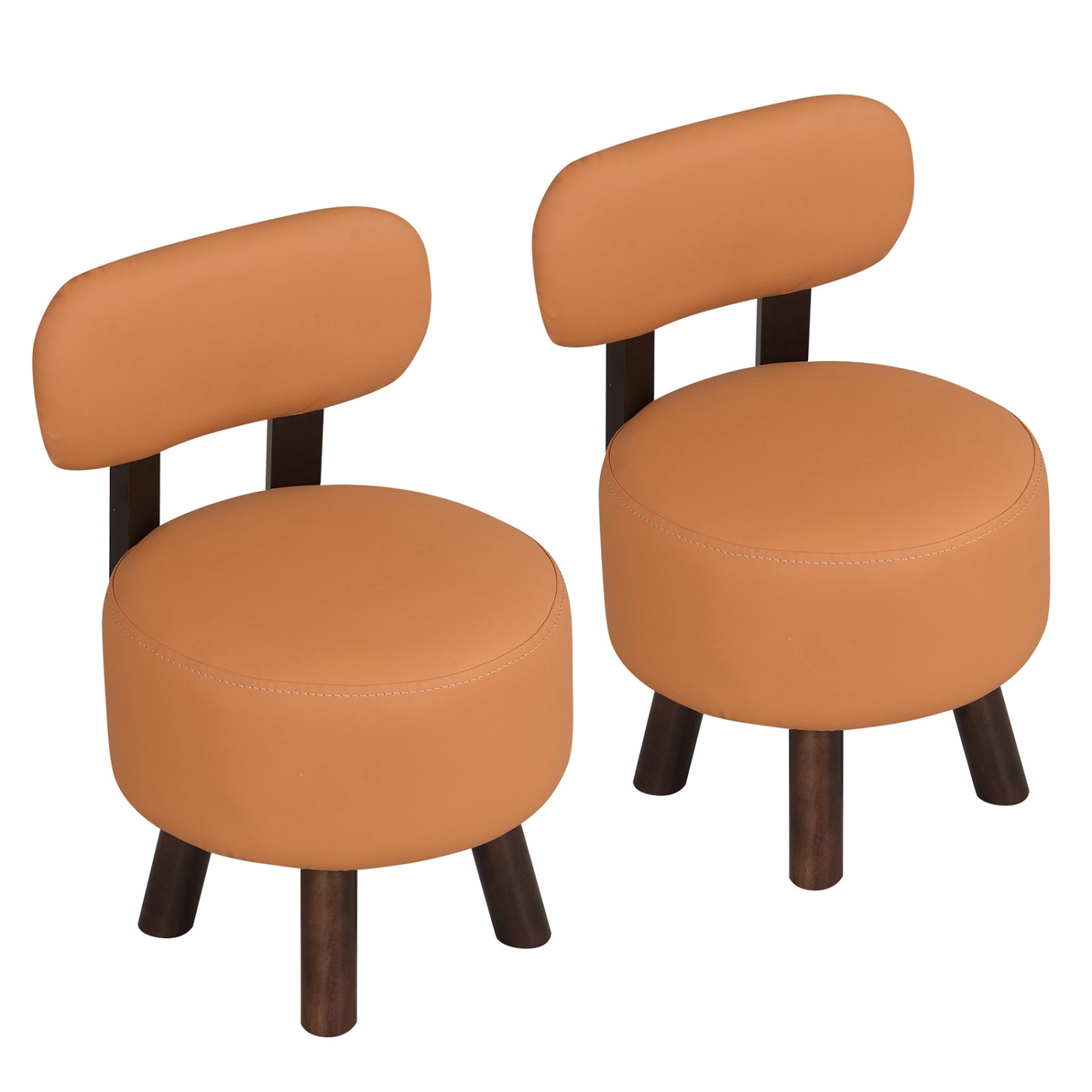 SUGIFT Set of 2 Orange Round Stackable Ottoman Stools, 330-lb Capacity